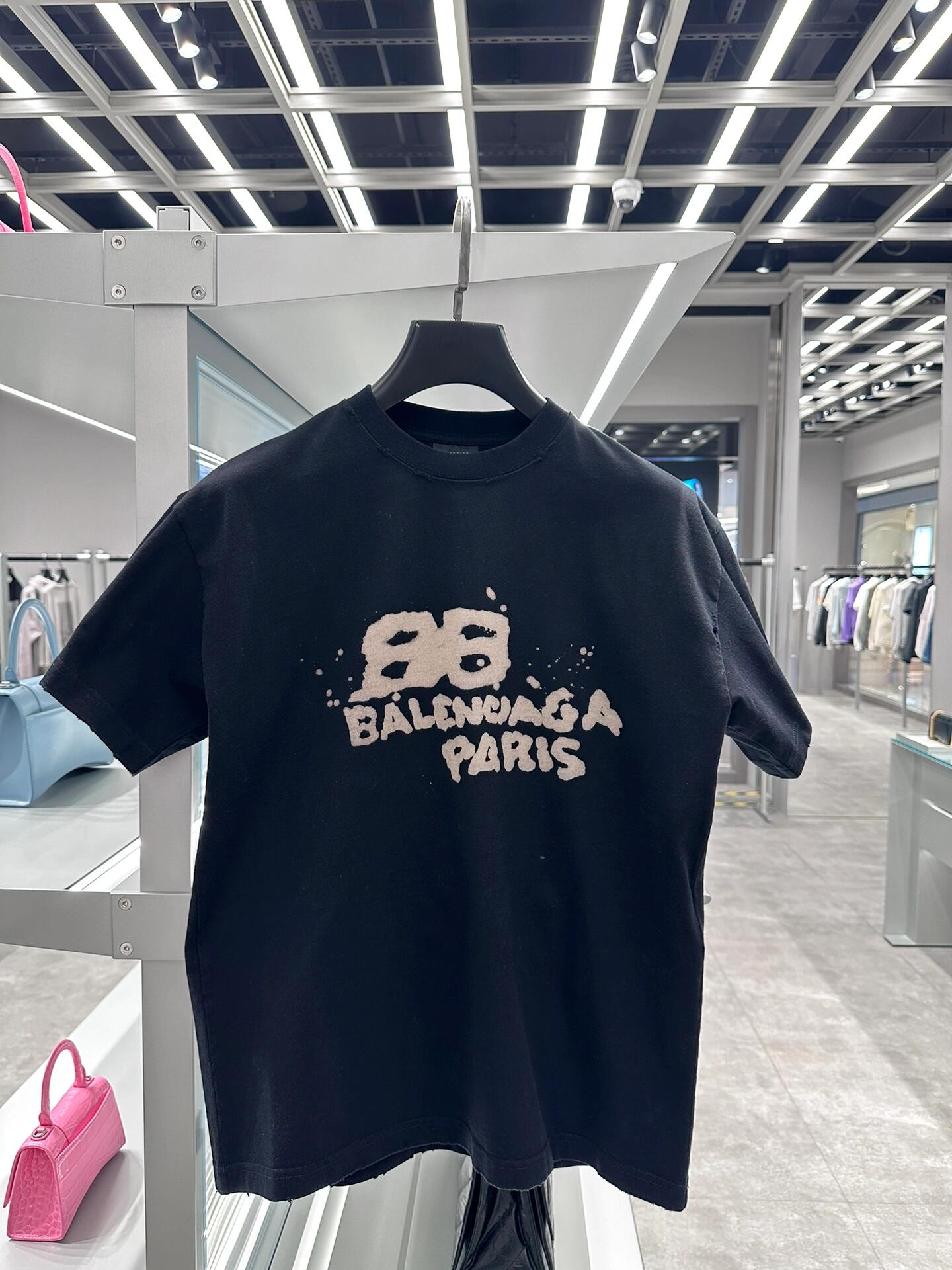 。BALENCIAGA 经典圆领数码印花直喷短袖T恤●正品3599购入开发●230克100%活性黑极品棉
