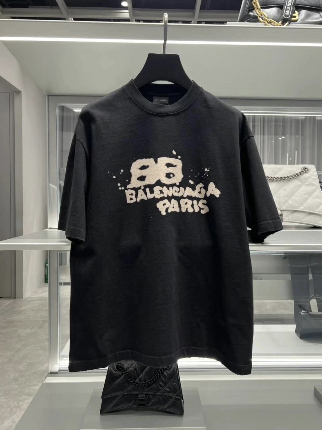 。BALENCIAGA 经典圆领数码印花直喷短袖T恤●正品3599购入开发●230克100%活性黑极品棉
