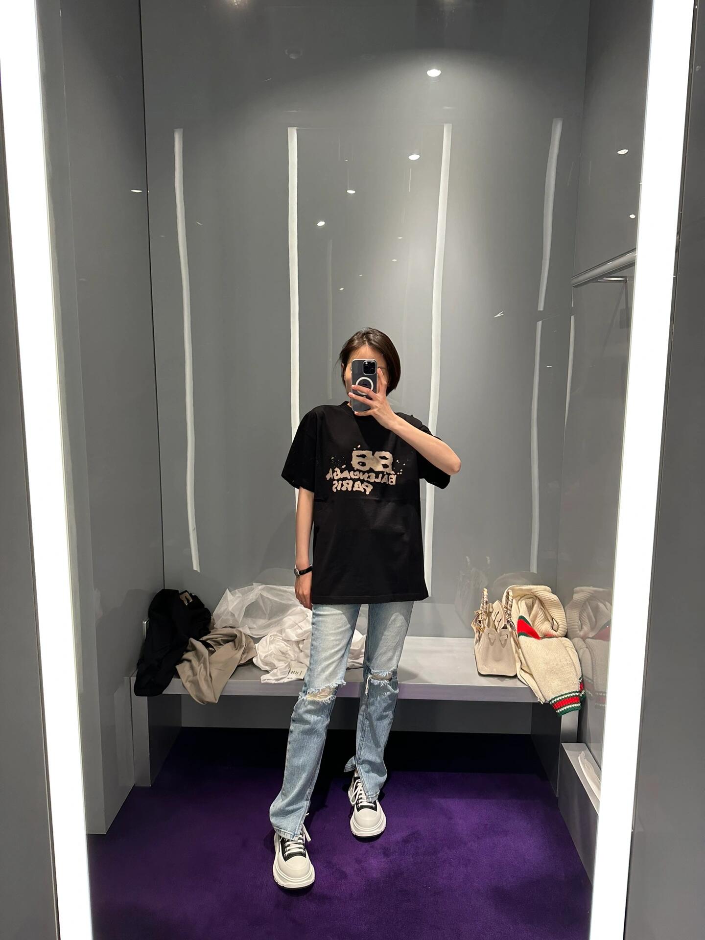 。BALENCIAGA 经典圆领数码印花直喷短袖T恤●正品3599购入开发●230克100%活性黑极品棉