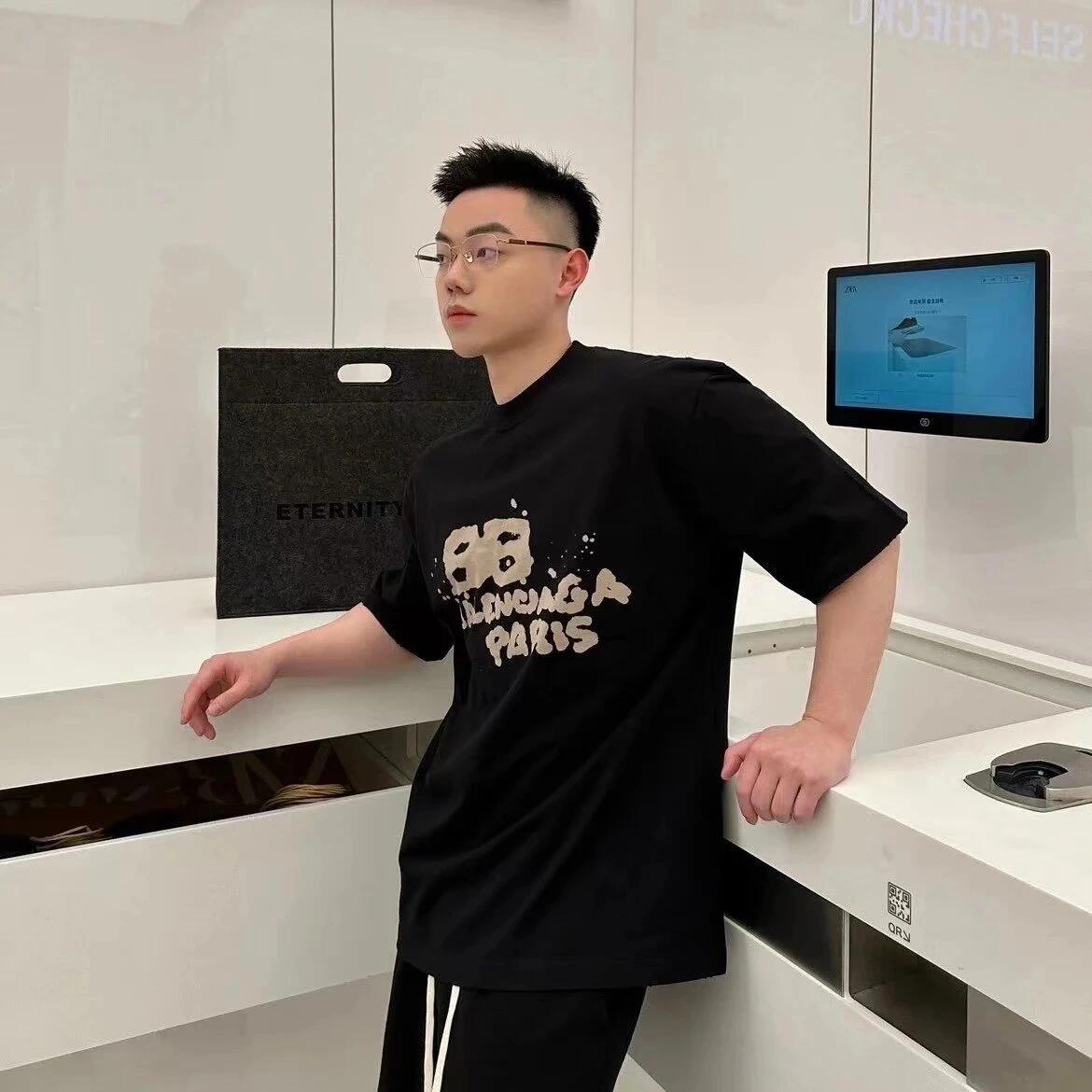。BALENCIAGA 经典圆领数码印花直喷短袖T恤●正品3599购入开发●230克100%活性黑极品棉