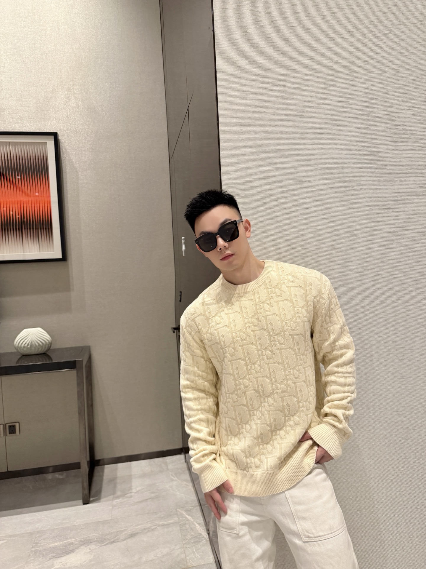 DIOR 26FW棉质混纺提花LOGO标识针织衫 ●正品17500购入开发 ●40支双股精疏棉混纺纱线 ●采用日本进口(
