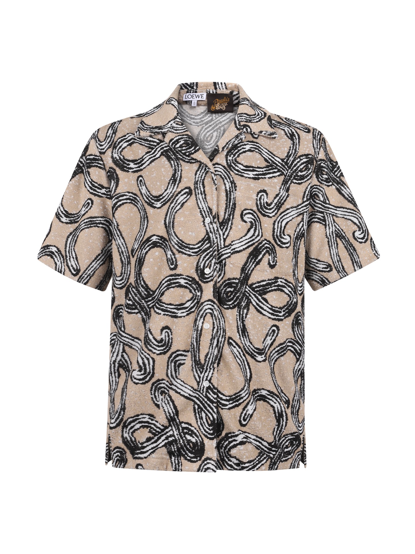 NO:931811,LOEWE 26FW terry cotton jacquard logo short-sleeved shirt ●Authentic 7800 purchase and development ●Customized 77 cotton + 33 polyester fiber jacquard terry ●Positioning cutting machine ●Hand-made overlock ●Fabric jacquard ●Customized 11 buttons ●Customized 11 trademarks ●Loose fit ●Size S M L XL ●Model number 048/3B#40,,loewe,shirts,T-shirt,19860909LOEWE 26FW毛巾布棉质提花标识短袖衬衫 ●正品7800购入开发 ●定制77棉+33聚酯纤维提花毛巾布 ●定位裁床 ●手工包缝 ●面料提花 ●定制11纽扣 ●定制11商标 ●宽松版型 ●尺码S M L XL ●款号048/3B#40,,loewe,shirts,T-shirt,,Men's clothing