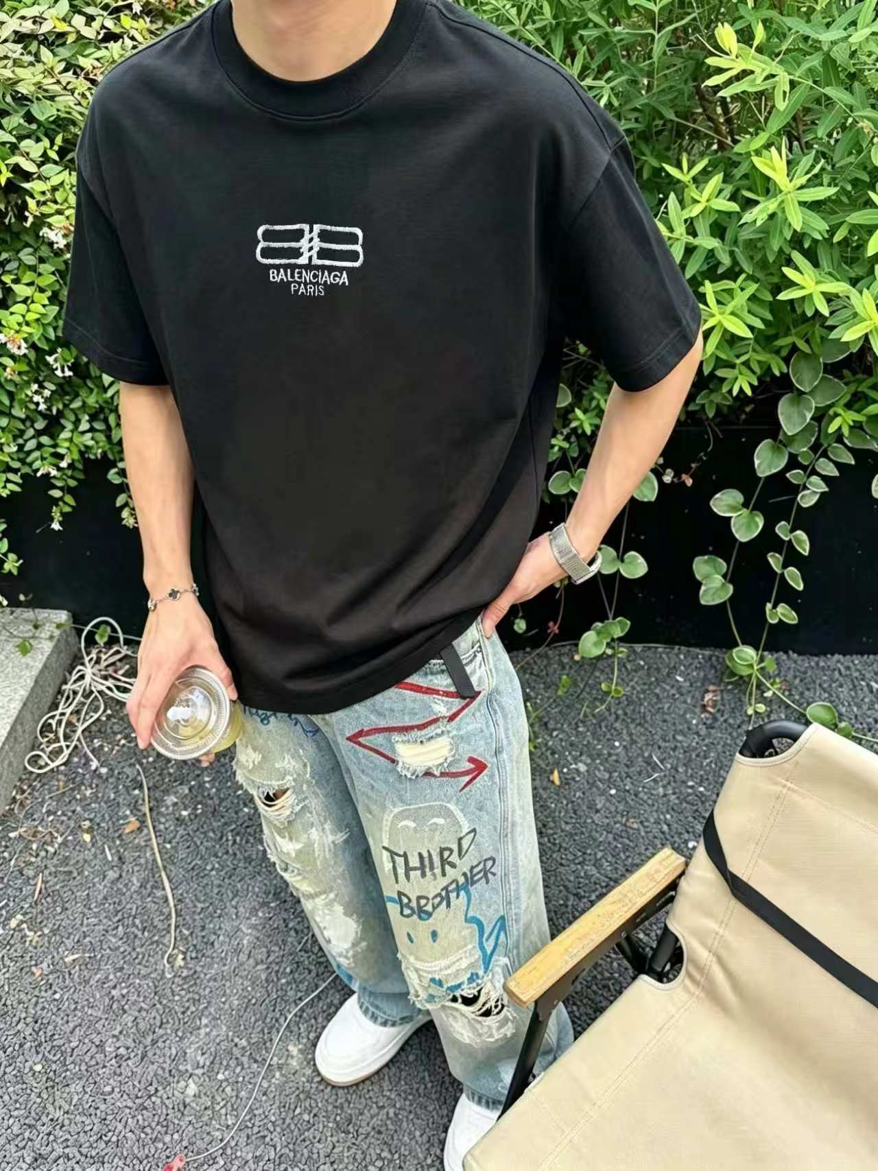 P75 Balenciag/Paris* Logotipo bordado entrelazado Doble B Estilo nuevo de primavera y verano Tejido de puro algodón de …