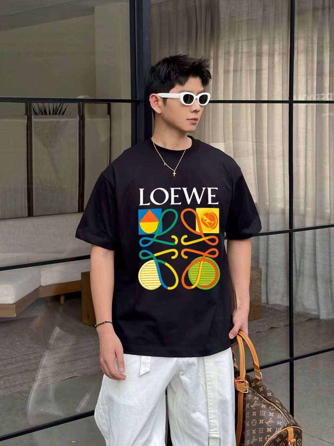P85 loew/罗意*威 Camiseta de algodón de manga corta con bloques geométricos de colores, nueva temporada primavera/verano, …