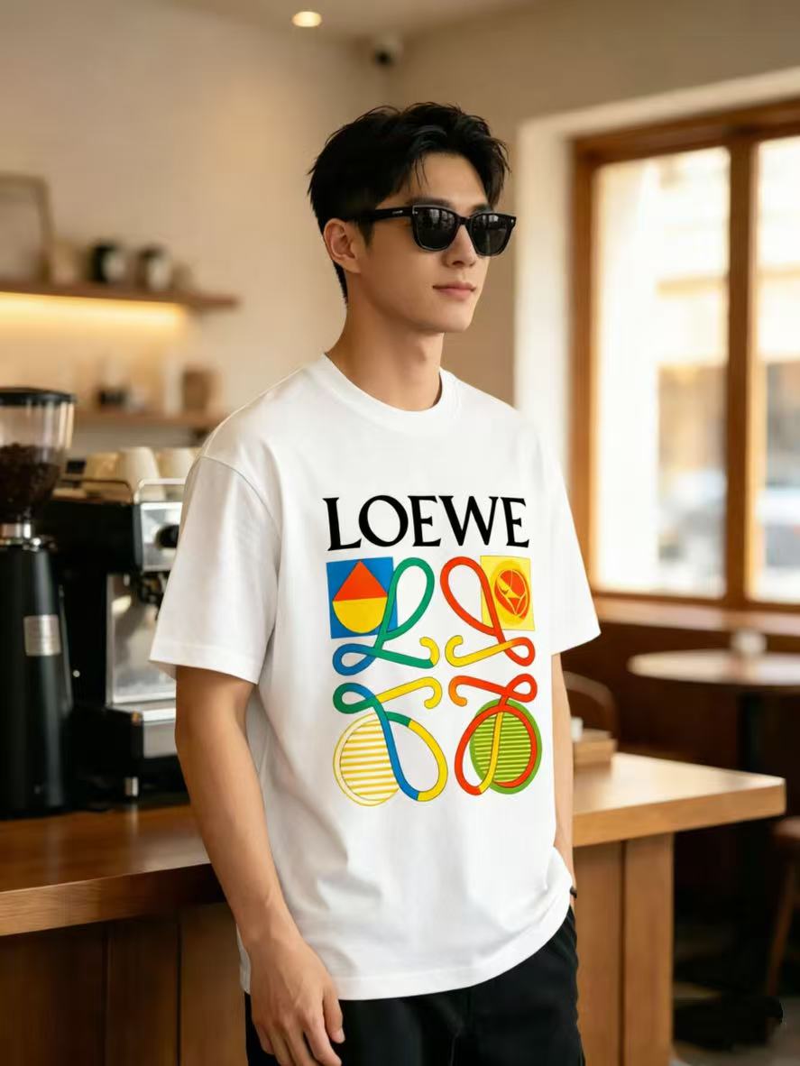 P85 loew/罗意*威 Camiseta de algodón de manga corta con bloques geométricos de colores, nueva temporada primavera/verano, …