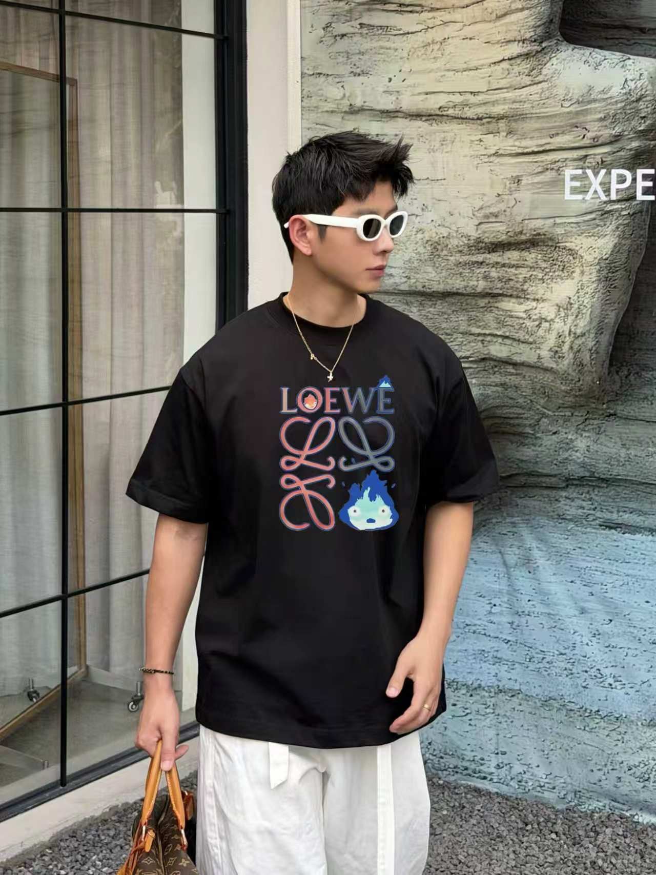 P85 loew/罗意*威 camiseta de algodón de manga corta con estampado de la fortaleza flotante de Howl, nueva para primavera/v…