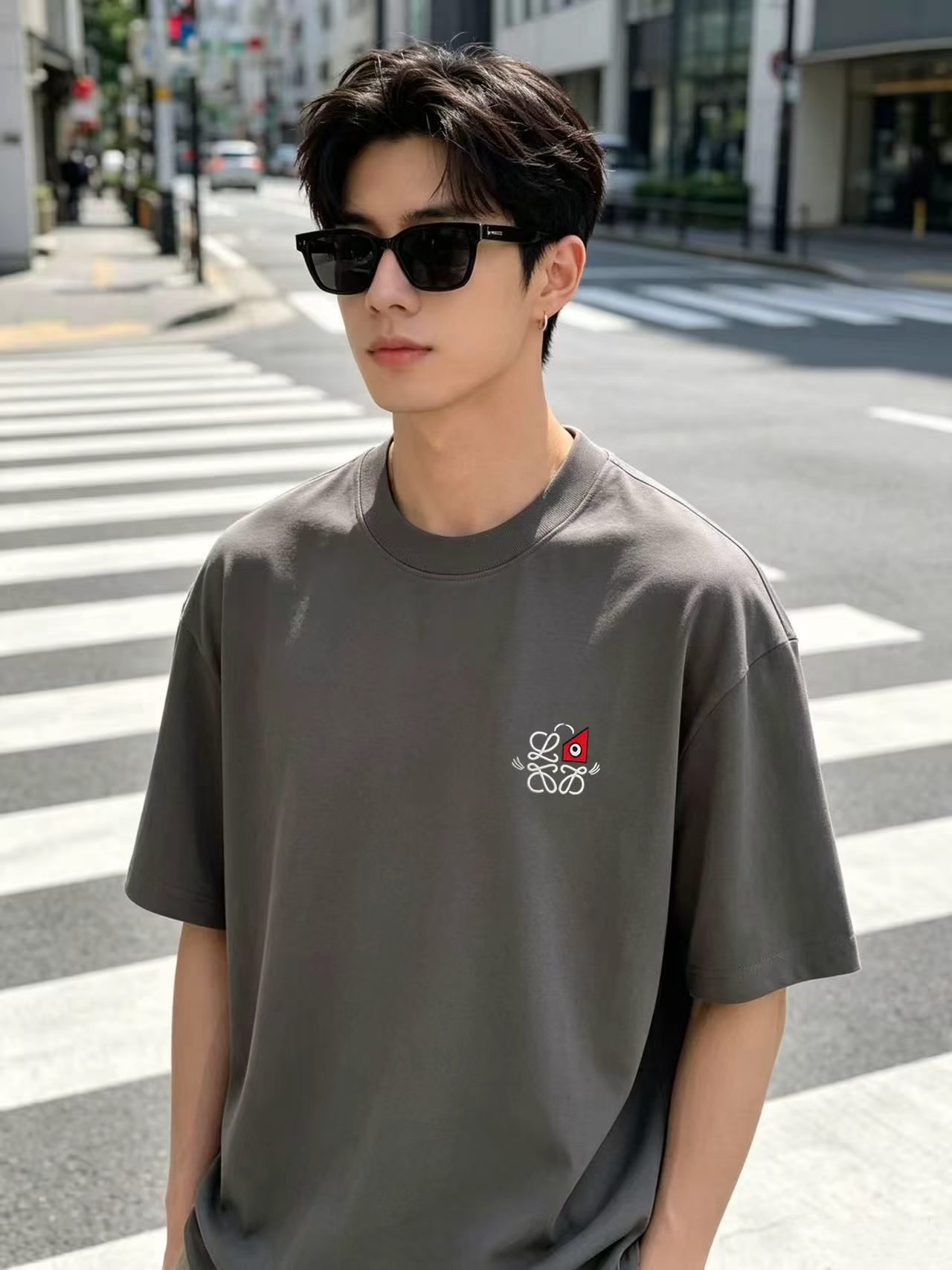 P85 loew/罗意*威 Camiseta de algodón de manga corta con bordado de pata de gato, nueva temporada primavera/verano, tejido …