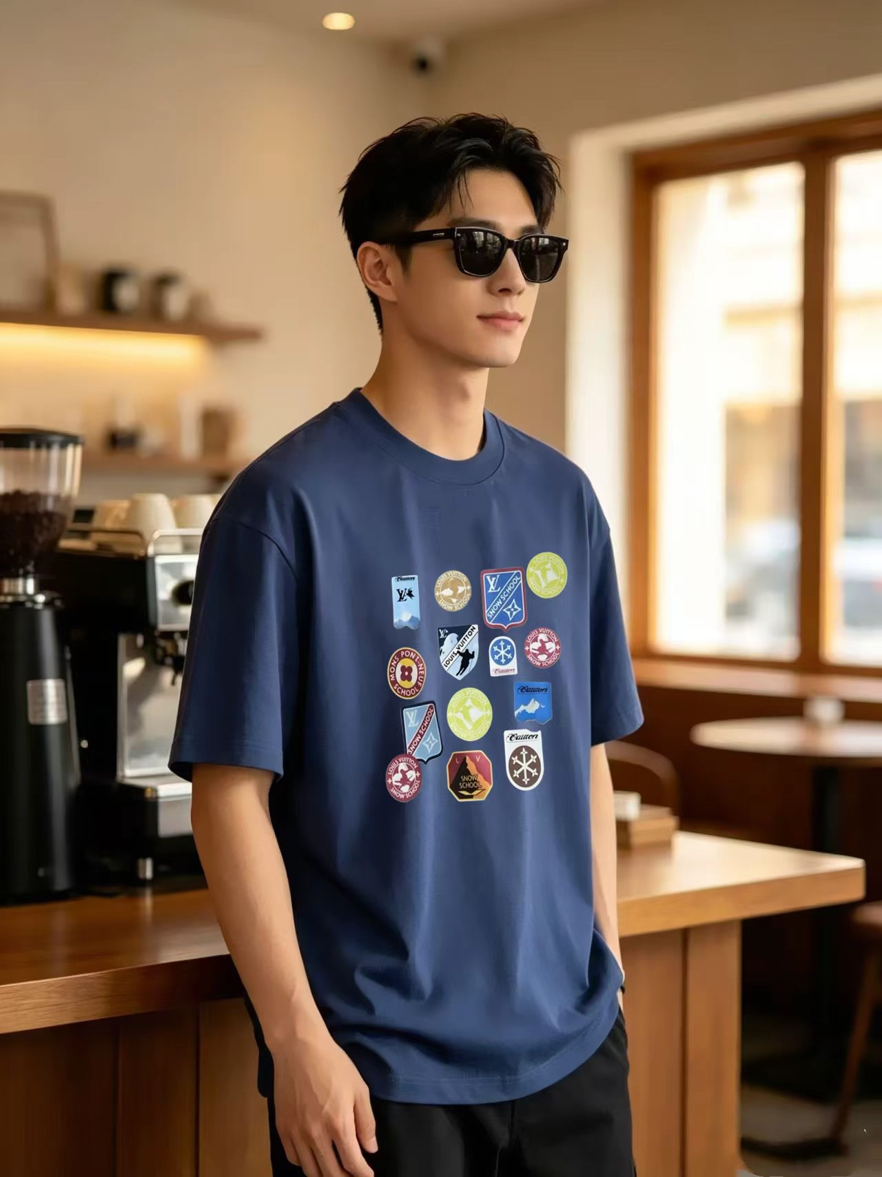P75 1v/Louis, insignias clásicas de viaje de vacaciones y esquí, tema de viaje clásico, nueva primavera-verano, camiset…