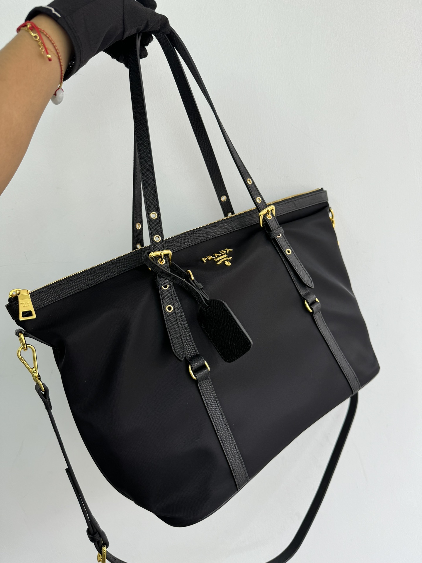 Prada Classic shopping bag official 1BD425 Waterproof parachute nylon fabric with cross-grain cowhide, vacuum electroplated hardware, perfect for