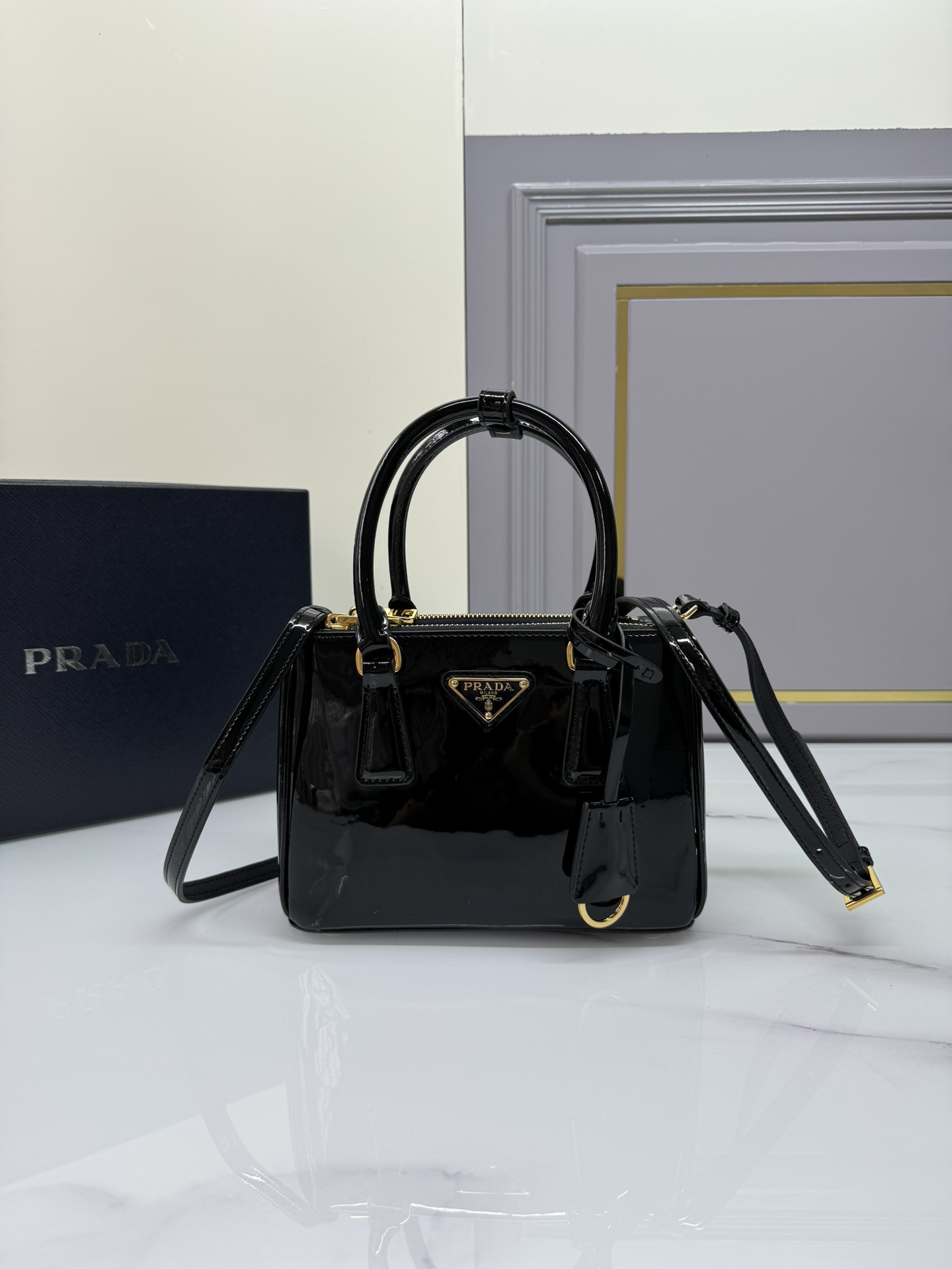 Prada Galleria Handbags Clutches & Pouch Bags Gold Patent Leather Saffiano Mini