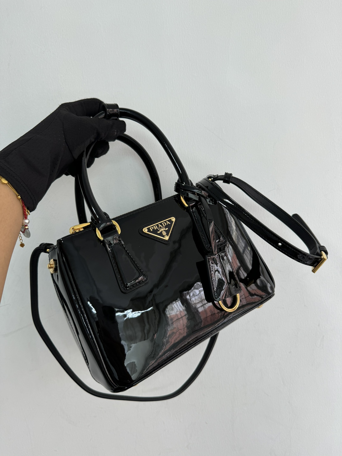 High Quality AAA Replica
 Prada Galleria Handbags Clutches & Pouch Bags Gold Patent Leather Saffiano Mini
