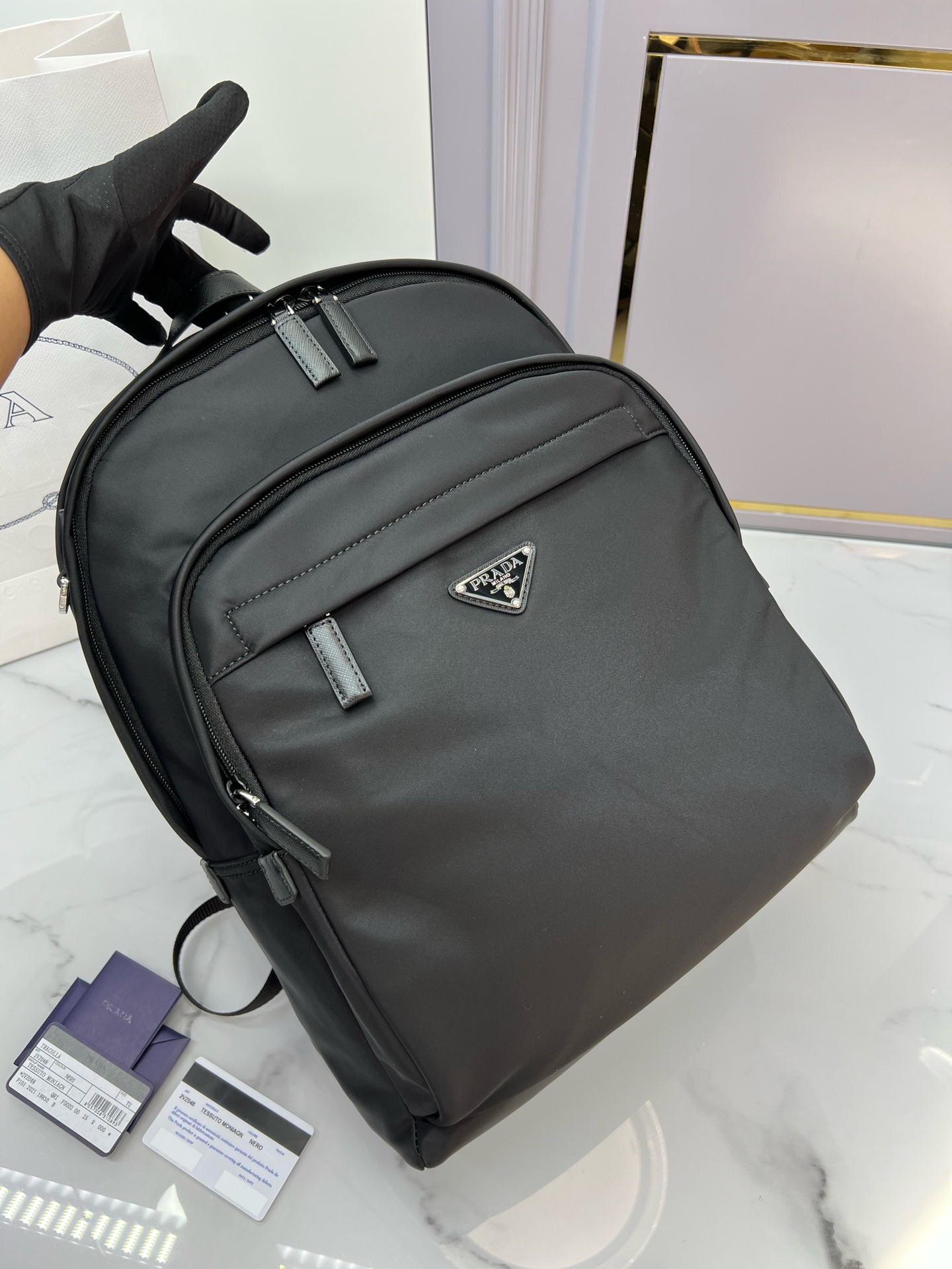prada original quality P family latest official model on sale 2VZ048 brushed hardware! triangular enamel plaque logo backpack