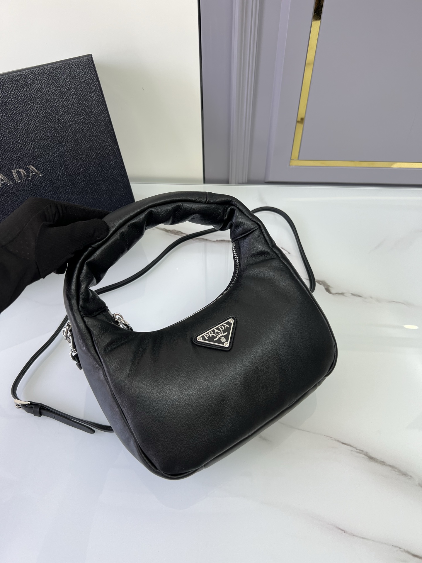 Prada More details! Lambskin Hobo is officially on sale 1BA384