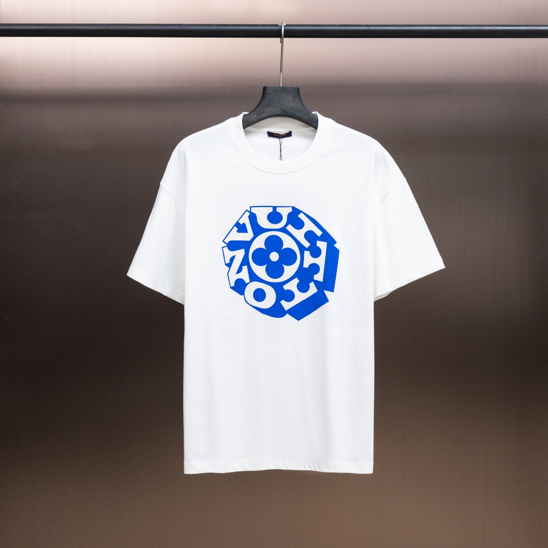 P75 LV Louis Vuitton 25ss camiseta corta estampada de primavera y verano serie -1v Camiseta de manga corta con cuello r…