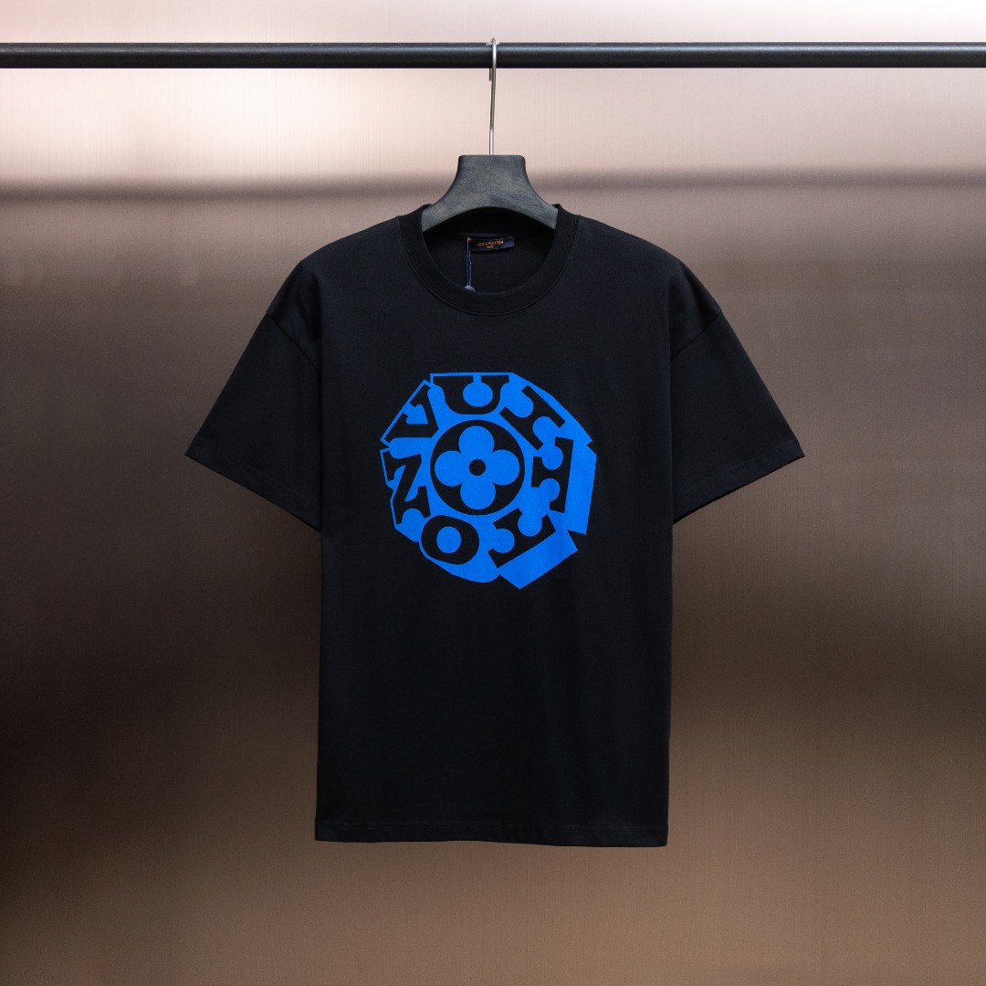 P75 LV Louis Vuitton 25ss camiseta corta estampada de primavera y verano serie -1v Camiseta de manga corta con cuello r…