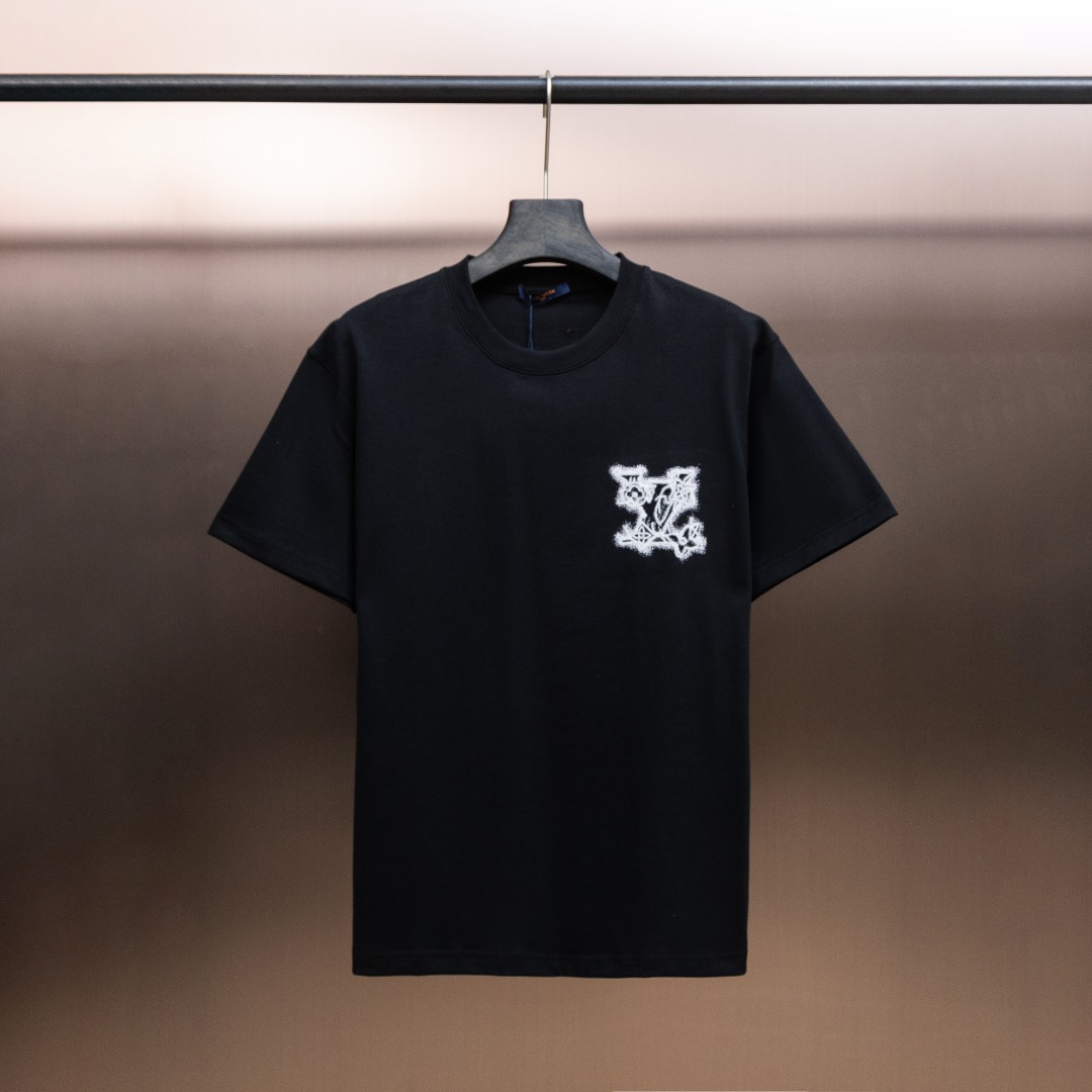 P100 LV 25ss camiseta corta bordada de primavera y verano serie -1v camiseta de manga corta con cuello redondo. Confecc…