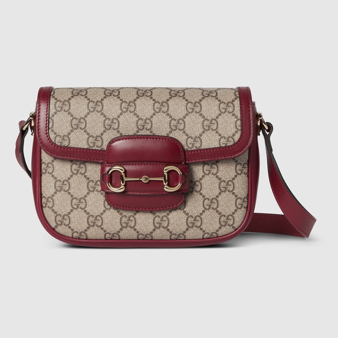 Gucci Horsebit Bolsos de mano Bolsos cruzados y bandoleras Beige Marrón oscuro Oro Rojo Lona Algodón 1955 Mini