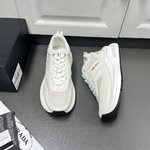 Prada Shoes Sneakers White Splicing Men Calfskin Cowhide Fabric Rubber Fashion Casual C5055058