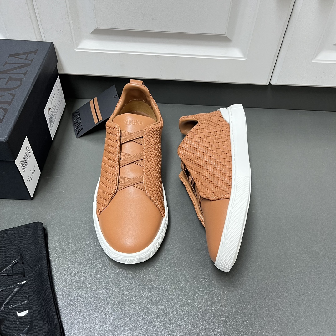 P510ZEGNA Original Ermenegildo Zegna Woven Zapatos de hombre, El entrenador Triple Stitch es uno de 