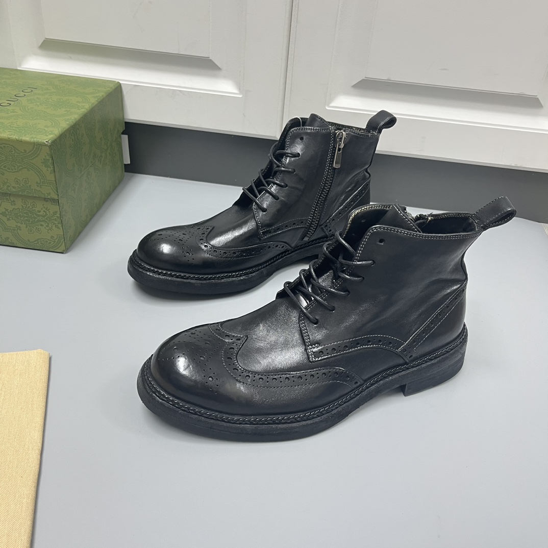 Gucci古驰男士新款皮革系带经典布洛克雕花短靴No:G556-3 图3