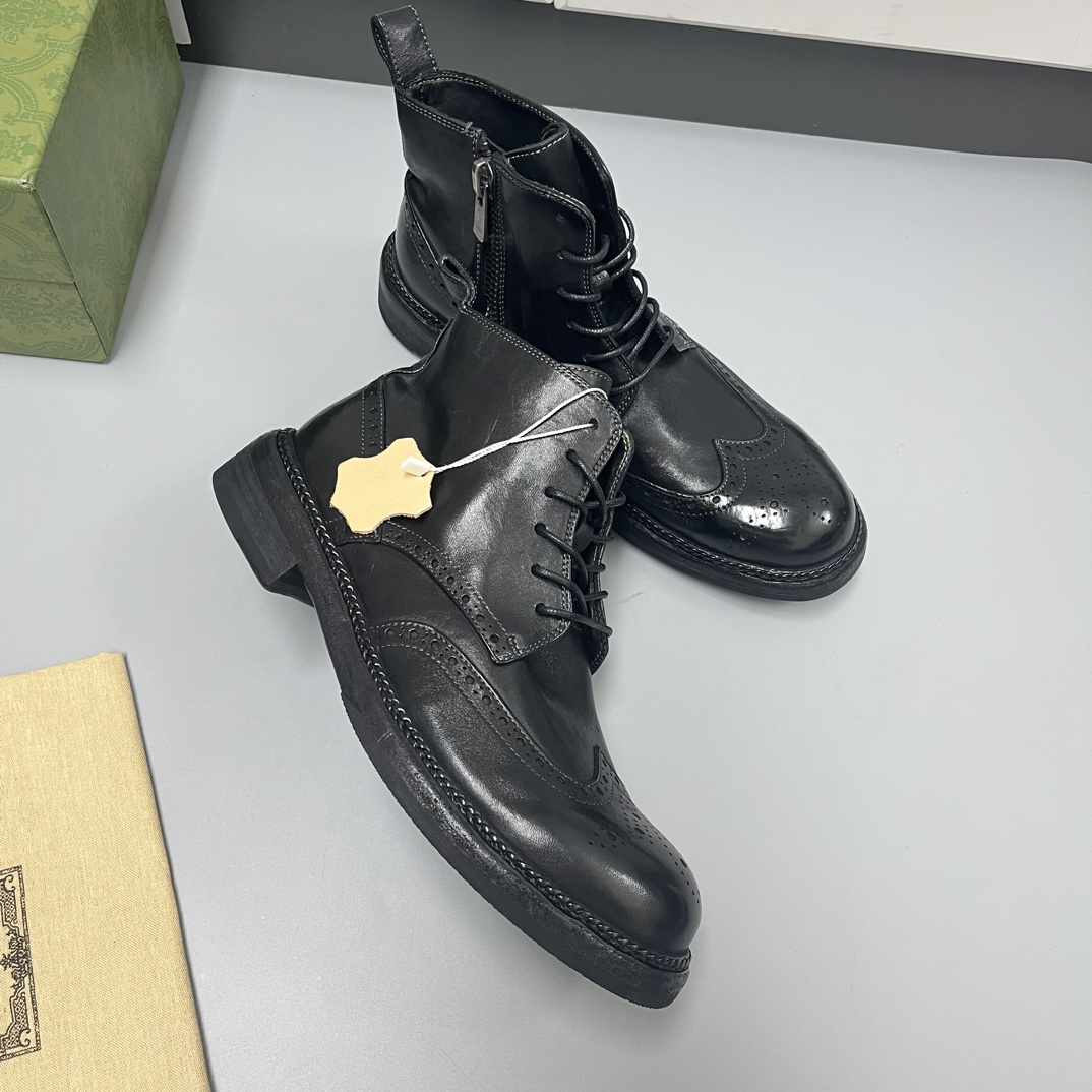 Gucci古驰男士新款皮革系带经典布洛克雕花短靴No:G556-3 图8