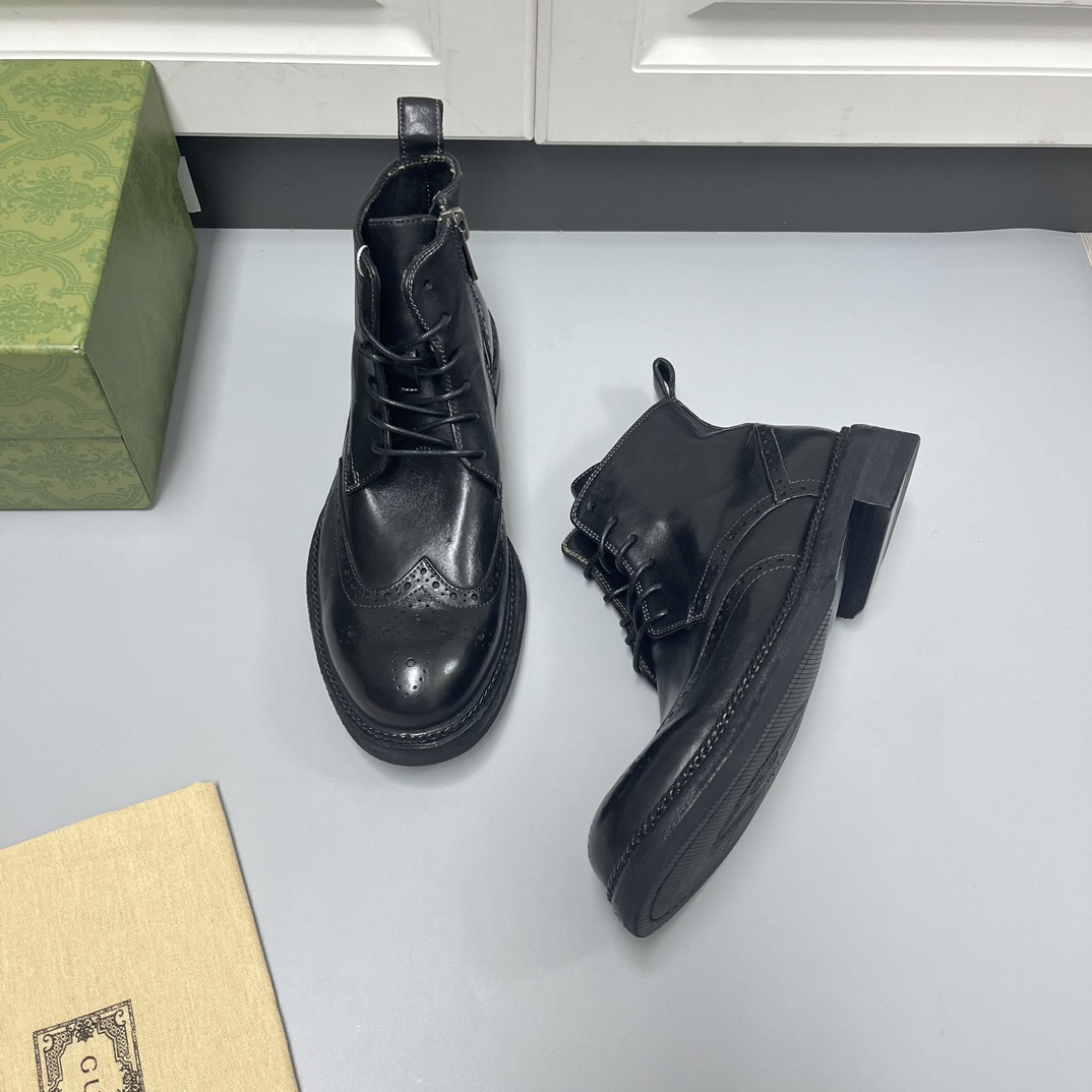 Gucci古驰男士新款皮革系带经典布洛克雕花短靴No:G556-3 图2