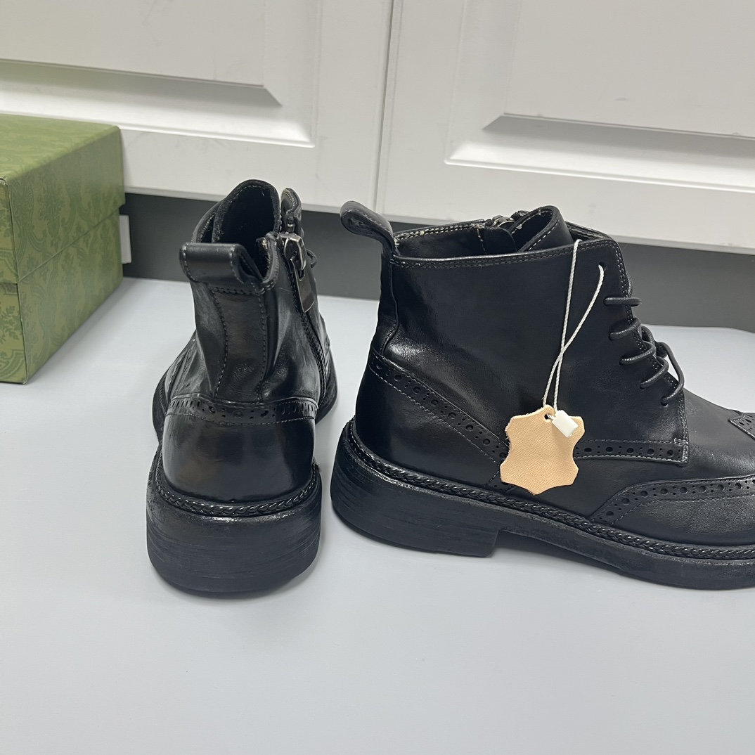 Gucci古驰男士新款皮革系带经典布洛克雕花短靴No:G556-3 图7