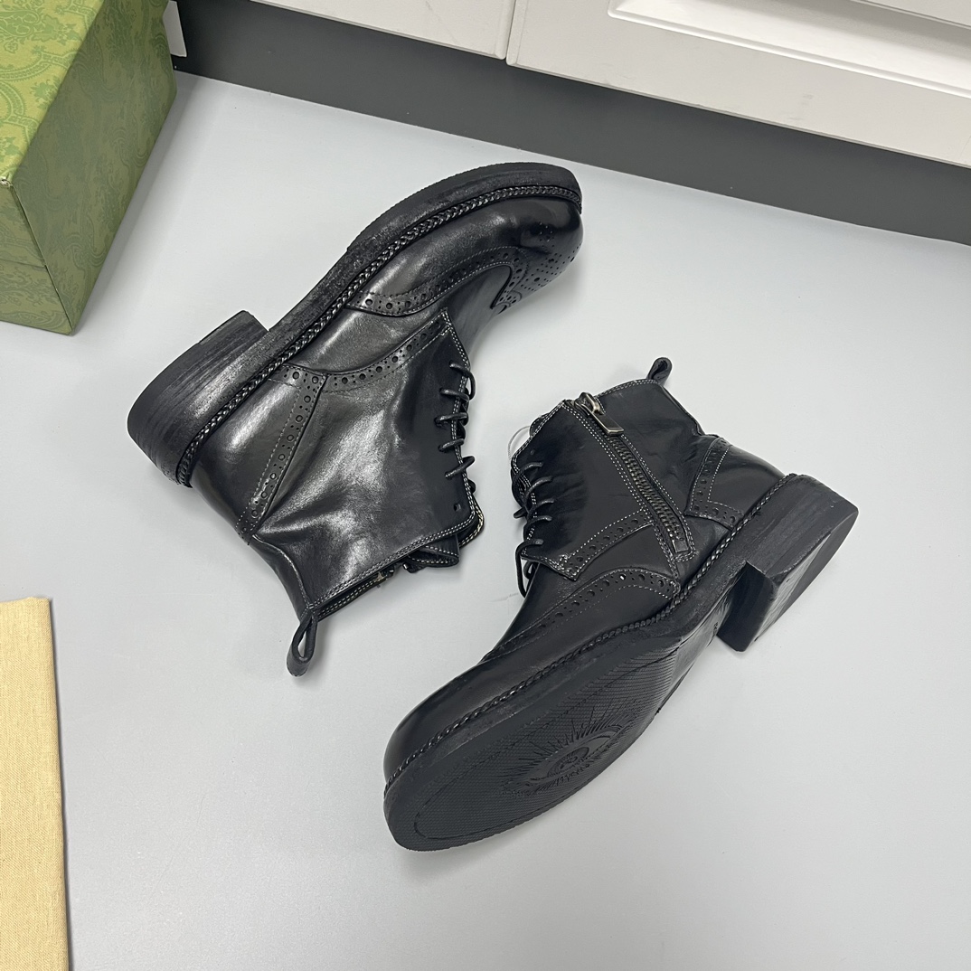 Gucci古驰男士新款皮革系带经典布洛克雕花短靴No:G556-3 图5