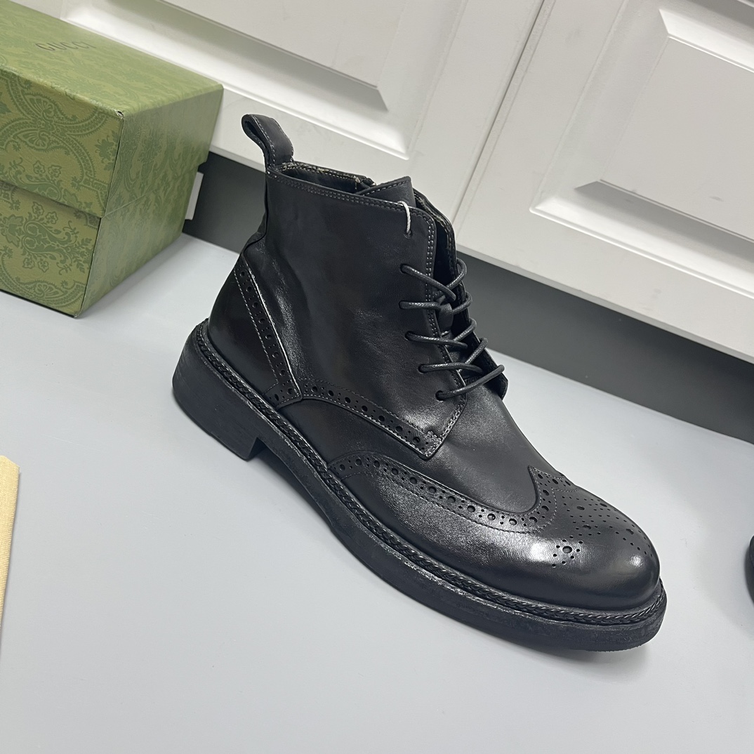 Gucci古驰男士新款皮革系带经典布洛克雕花短靴No:G556-3 图6