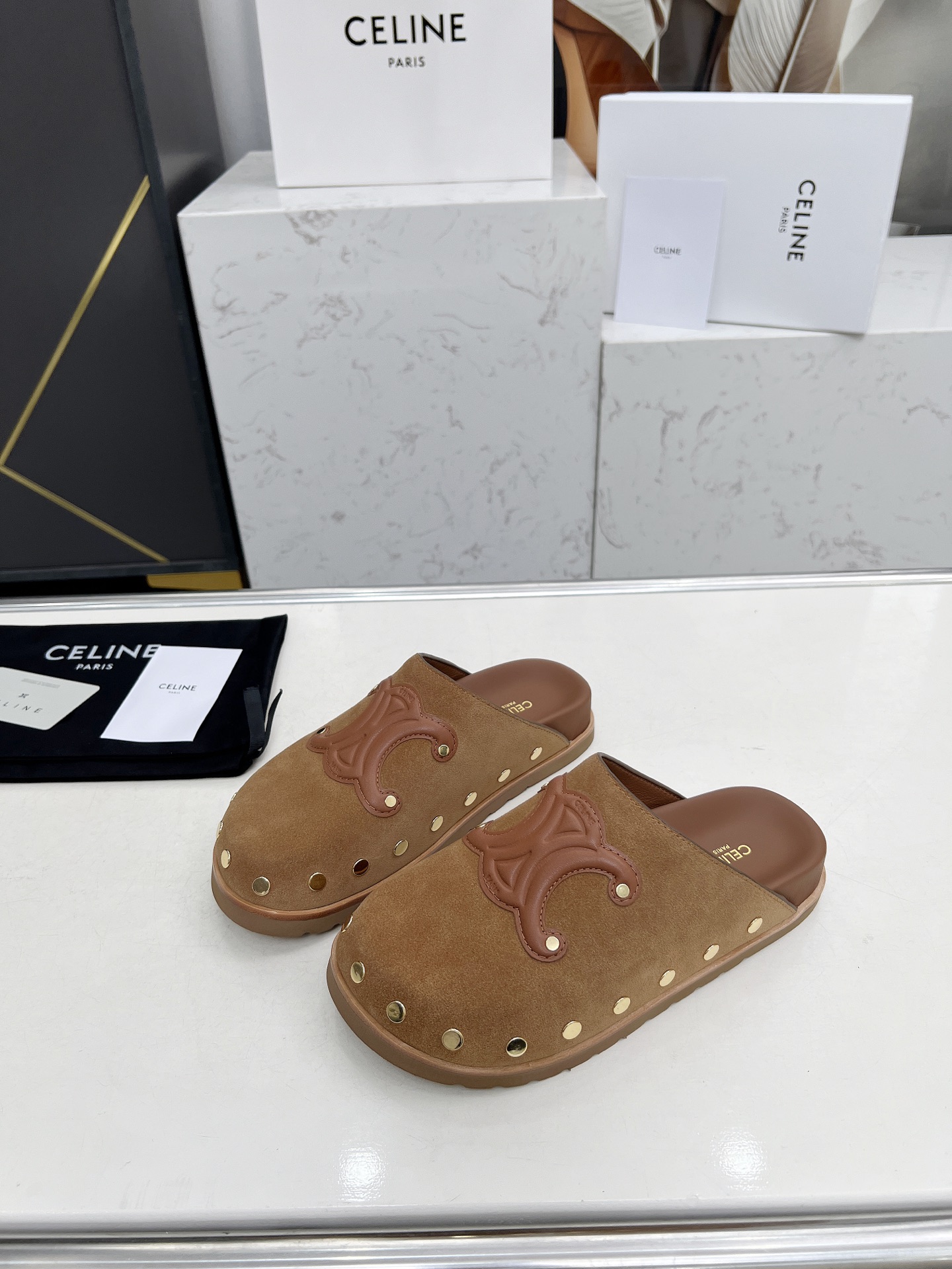 Celine 25SS Espadrille Rivet Birken Sandals, Triomphe Logo Suede Clogs 4 i1743696279446 9493 0 1