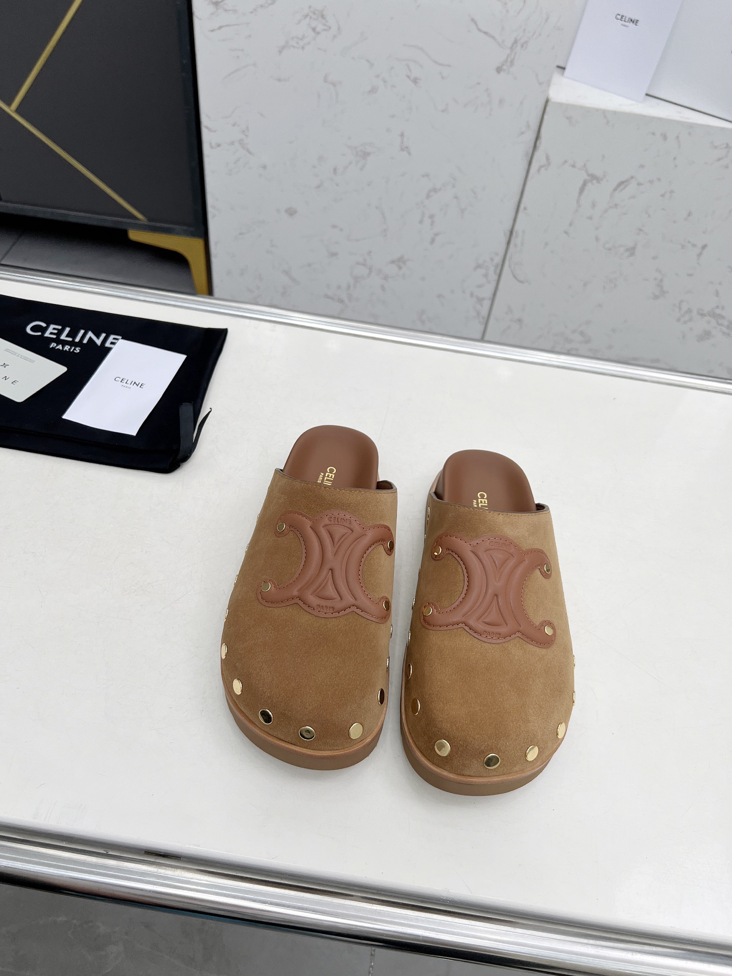 Celine 25SS Espadrille Rivet Birken Sandals, Triomphe Logo Suede Clogs 5 i1743696281026 529 0 2