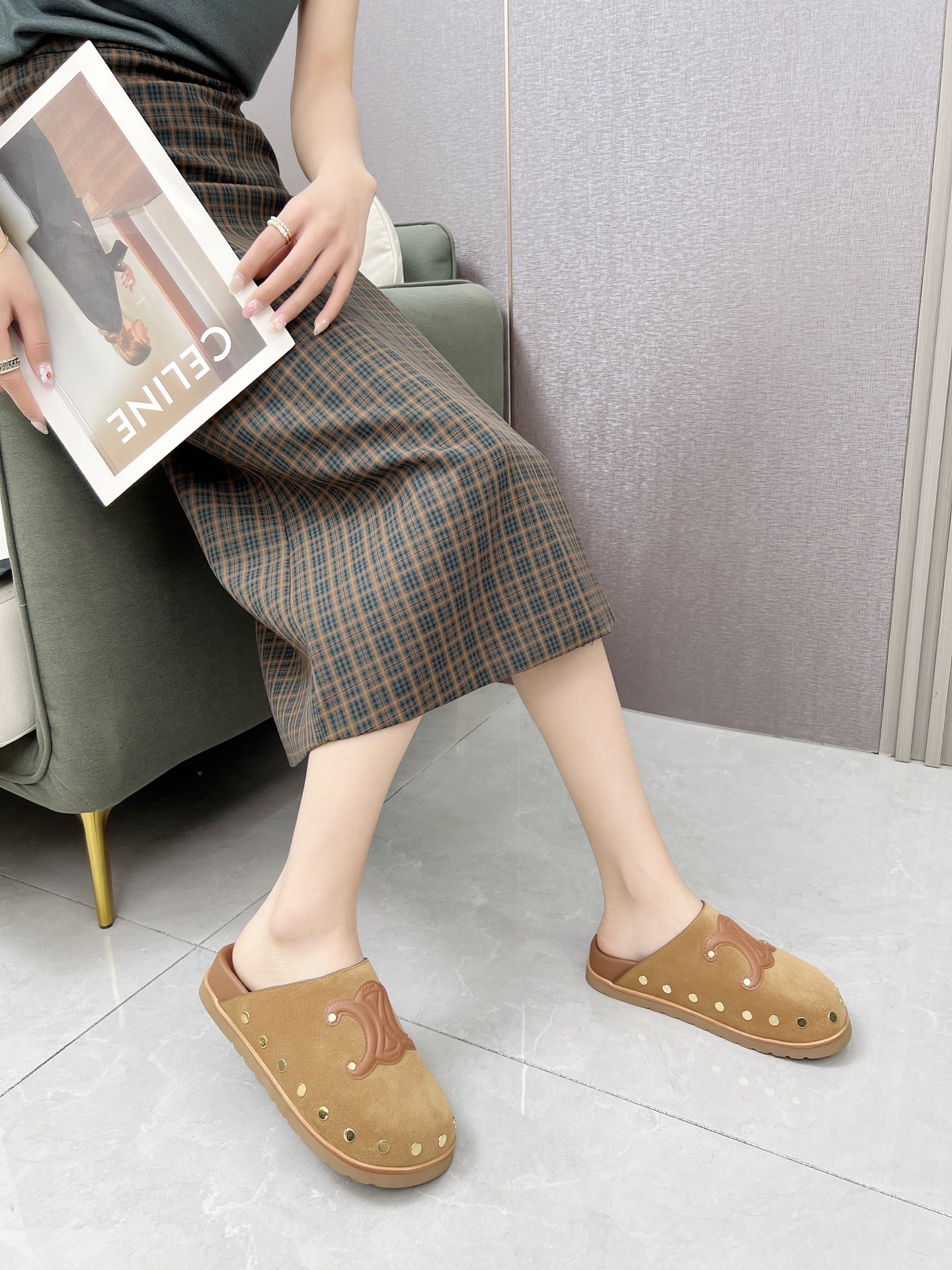 Celine 25SS Espadrille Rivet Birken Sandals, Triomphe Logo Suede Clogs 8 i1743696281054 1886 0 6