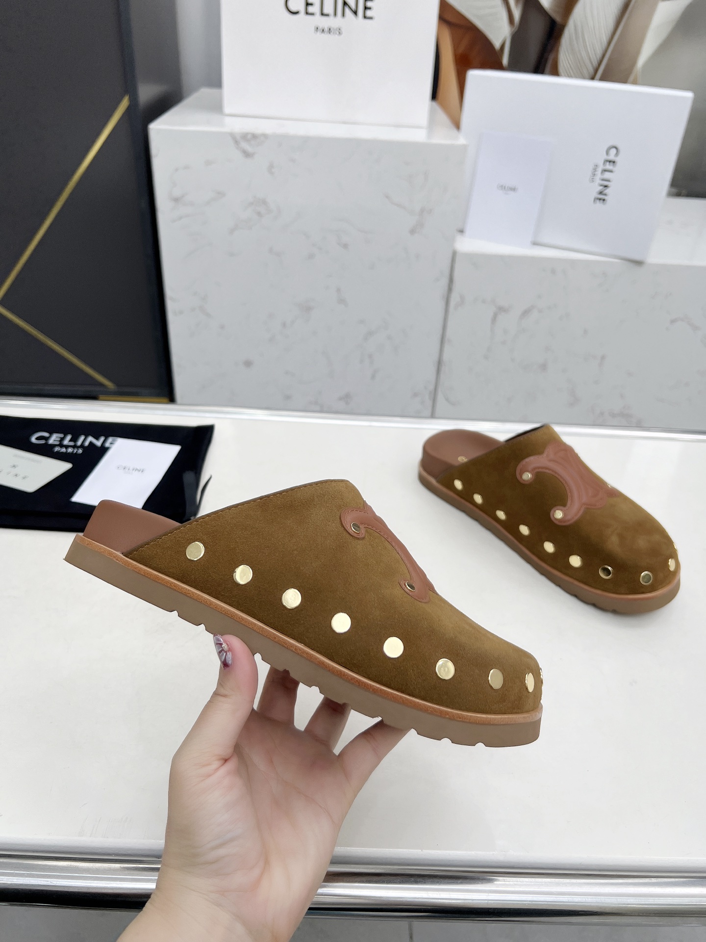 Celine 25ss Espadrille Rivet Birkenstock Slippers with Triomphe Logo 5 i1743696350538 3226 0 2