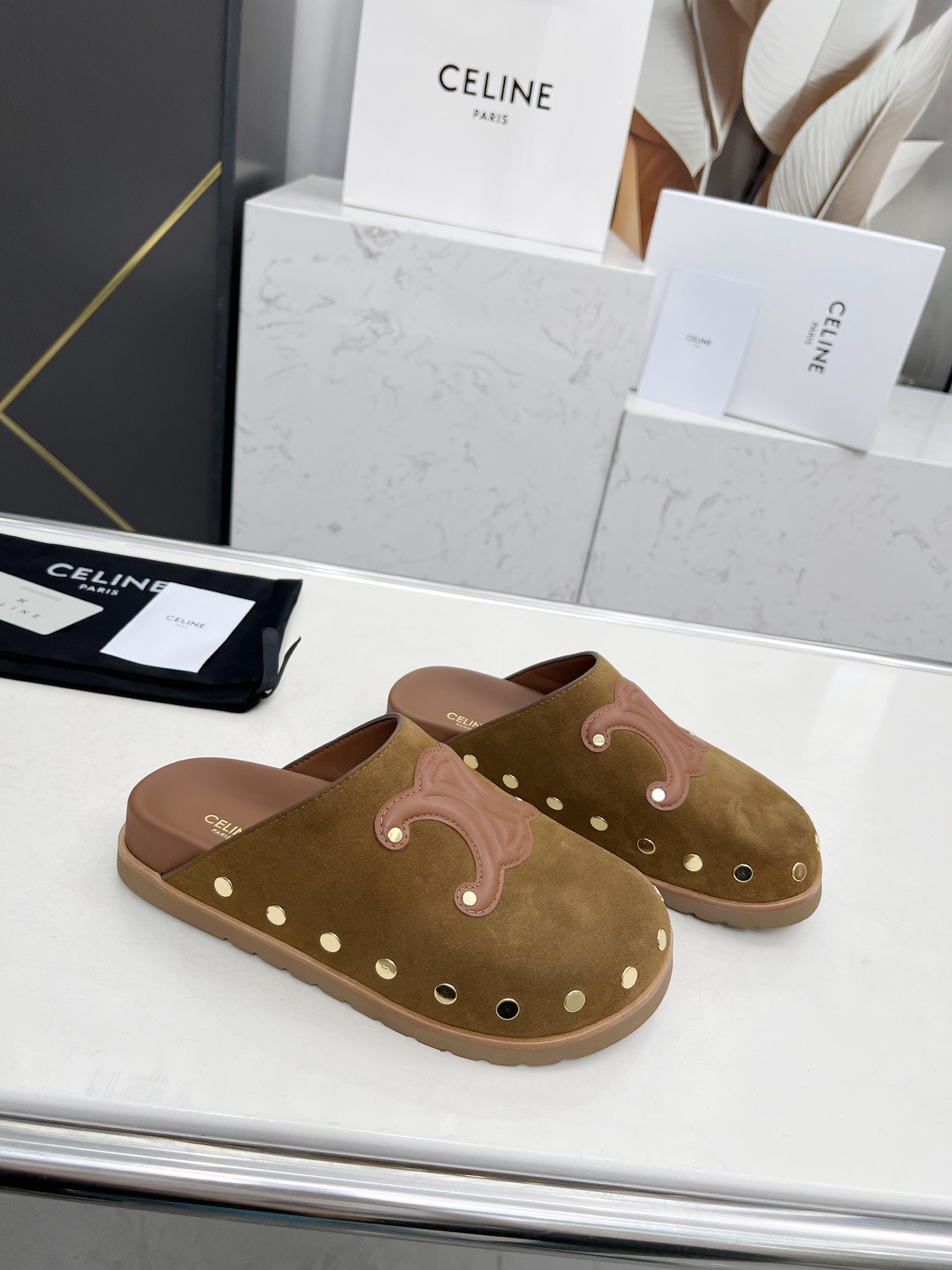 Celine 25ss Espadrille Rivet Birkenstock Slippers with Triomphe Logo 4 i1743696352486 214 0 1