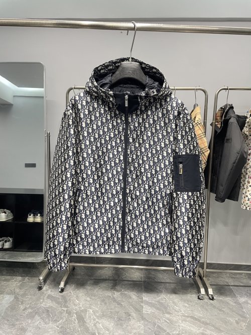 Dior Men's All-Over Logo Print Hooded Jacket Windbreaker