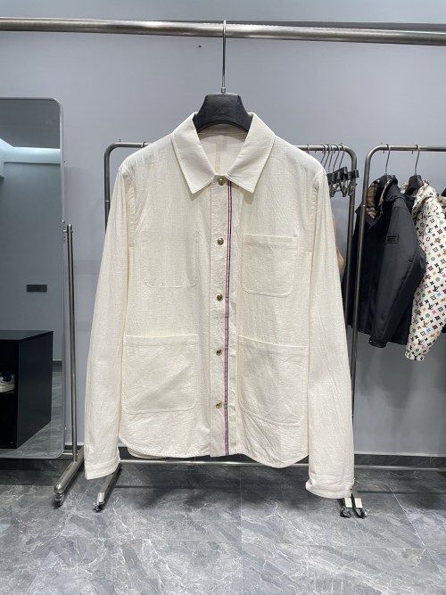 TB Beige Special Yarn Long Sleeve Shirt Jacket - Classic Stripe Design 1 TB Beige Special Yarn Long Sleeve Shirt Jacket - Classic Stripe Design
