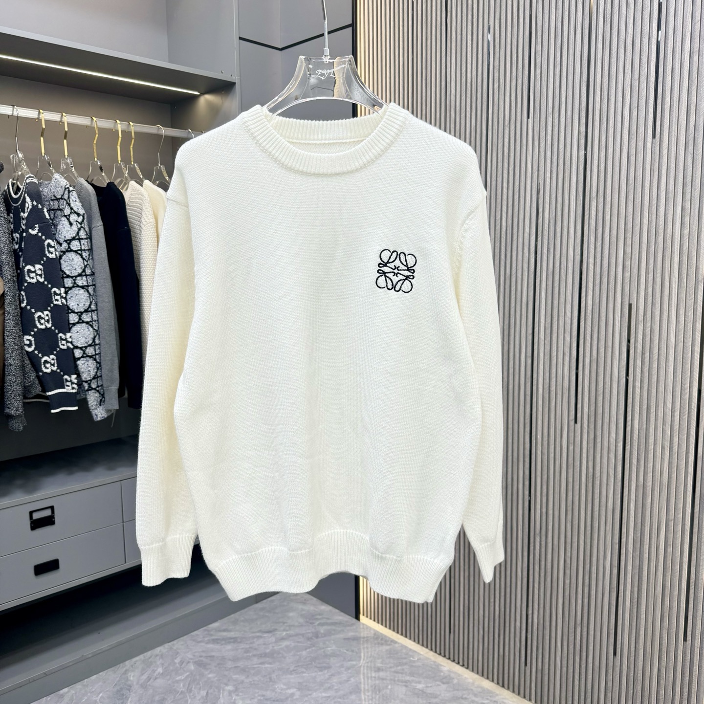 🅿️140 loe Loewe 25FW Suéter de cuello redondo, la tela utiliza hilo de cachemira de primera calidad, nuevo suéter de p…