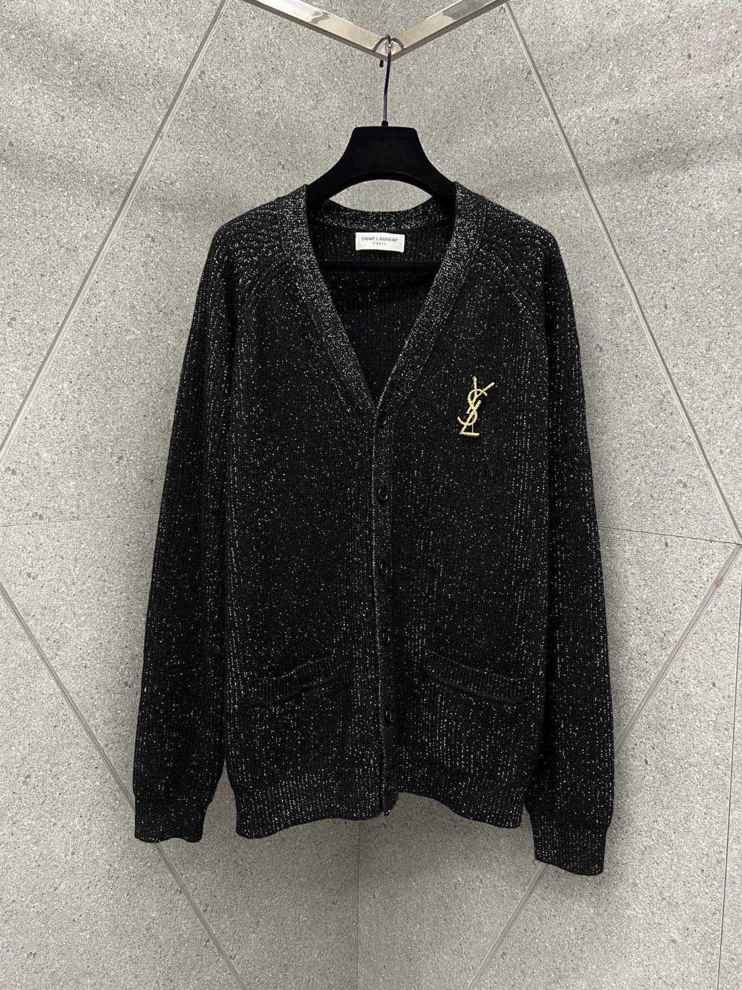Yves Saint Laurent Silver Thread Wool Cardigan with Detachable Brooch 2 i1755248374049 5246 0 0