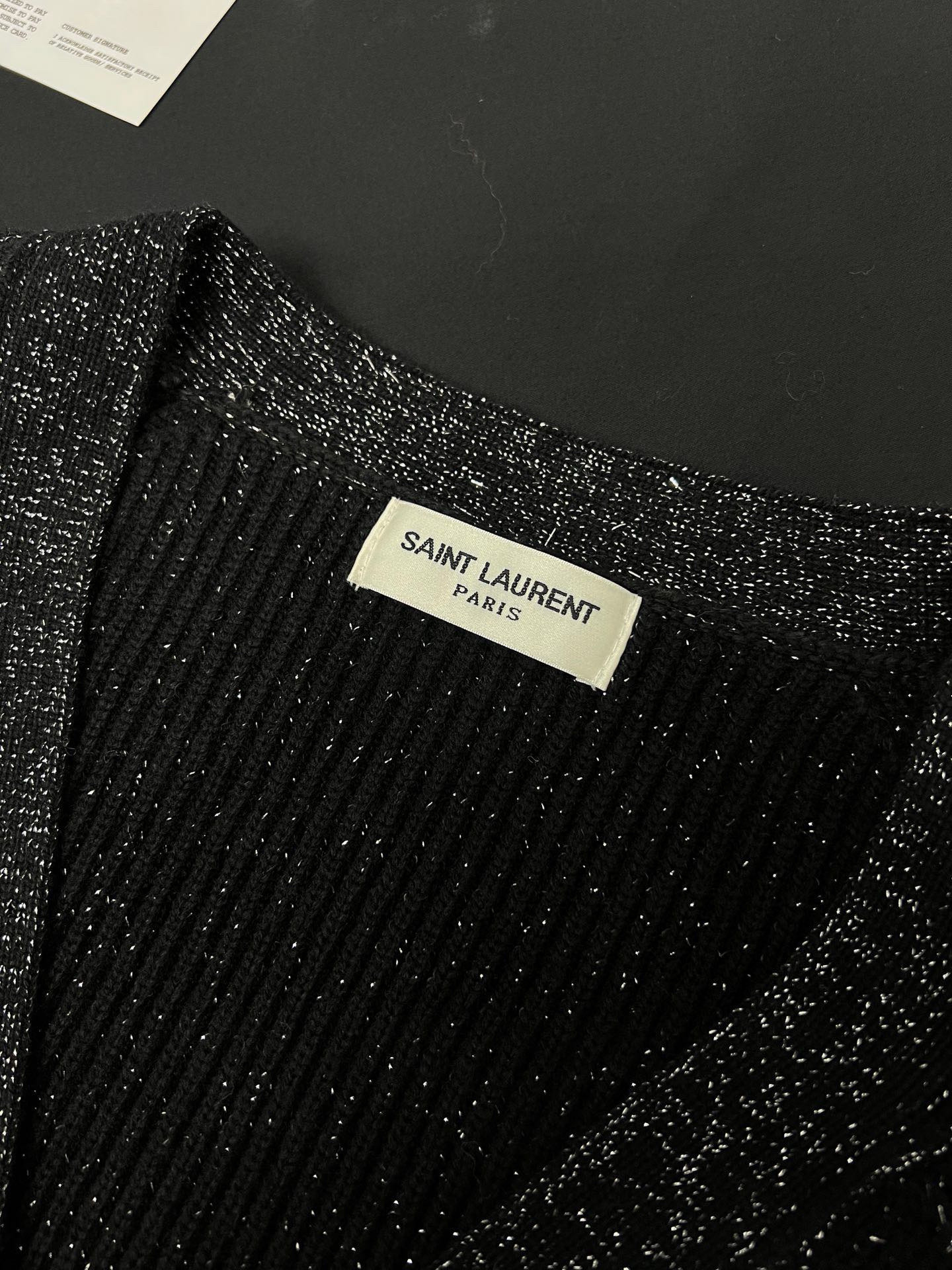 Yves Saint Laurent Silver Thread Wool Cardigan with Detachable Brooch 8 i1755248374089 7646 0 6