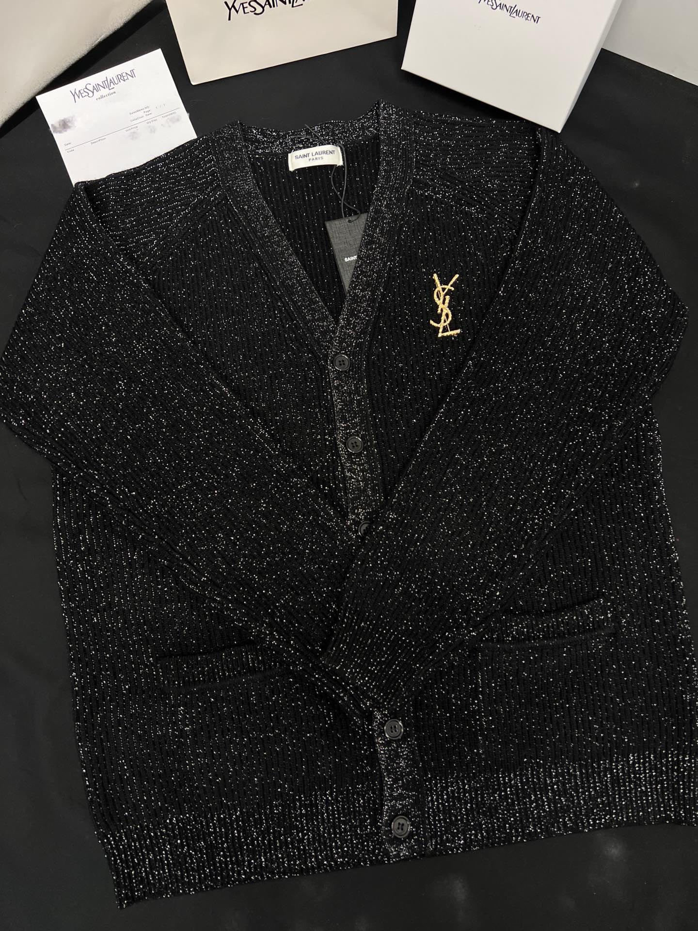 Yves Saint Laurent Silver Thread Wool Cardigan with Detachable Brooch 4 i1755248374100 5612 0 2