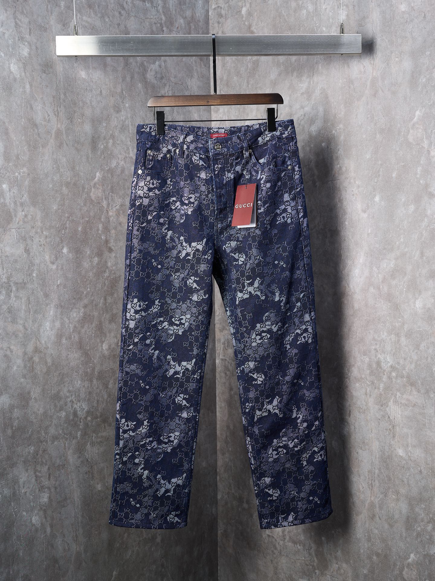Gucci Double G Jacquard Denim Jeans in Deep Blue with Marble Effect