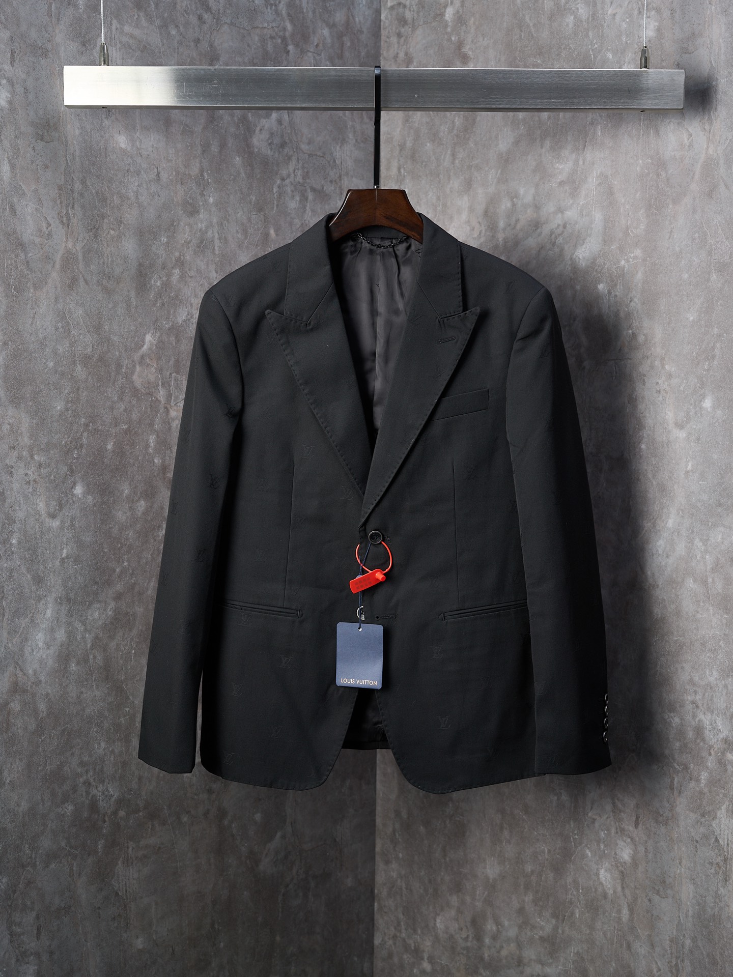 Louis Vuitton Full Jacquard Wool Suit Jacket - Sophisticated Black Blazer