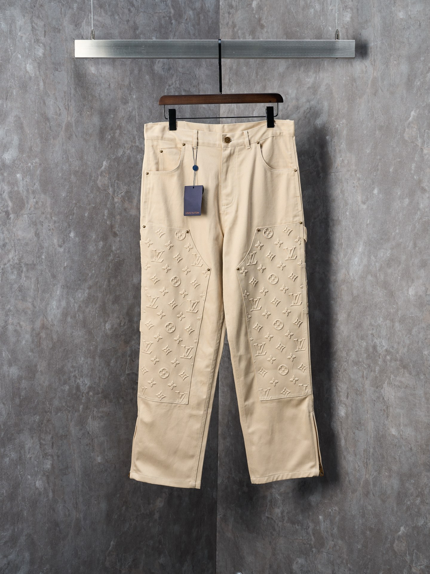 Louis Vuitton Embossed Monogram Jeans with Zip Hem, Classic Style