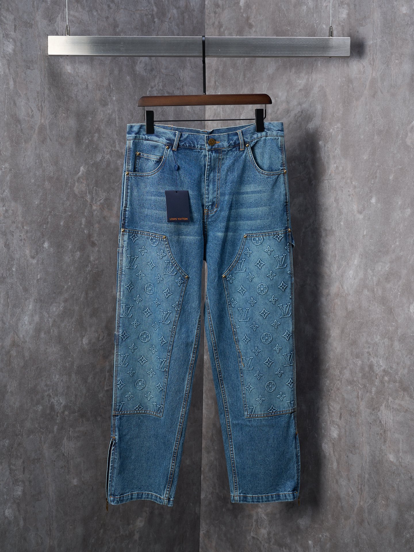Louis Vuitton Classic Embossed Denim Pants with Leg Zipper - In Stock