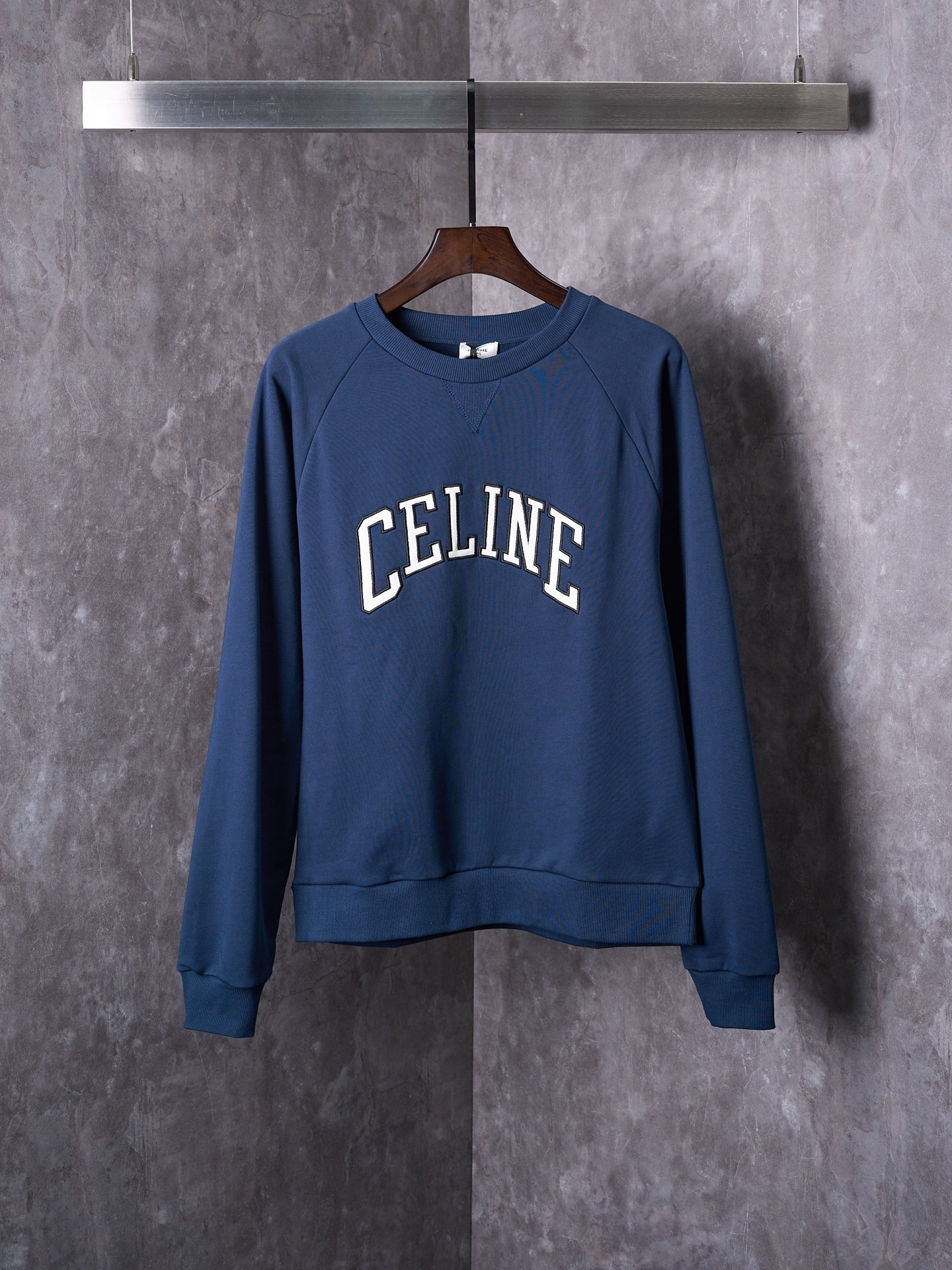 Celine Embroidered Logo Navy Sweatshirt, Classic Fit, Premium Cotton Blend