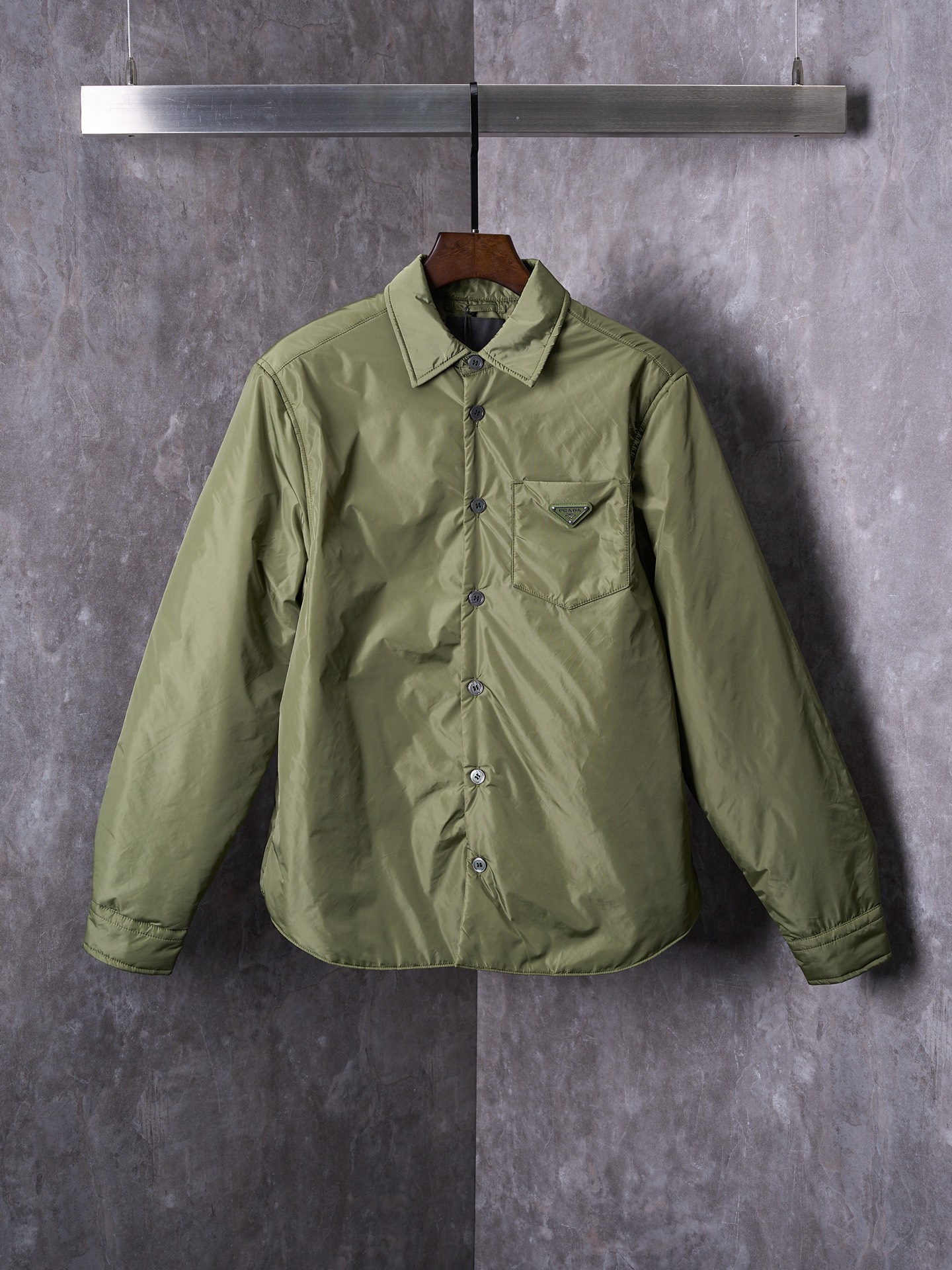 Prada Re-Nylon Lightweight Padded Shirt Jacket with Triangle Logo