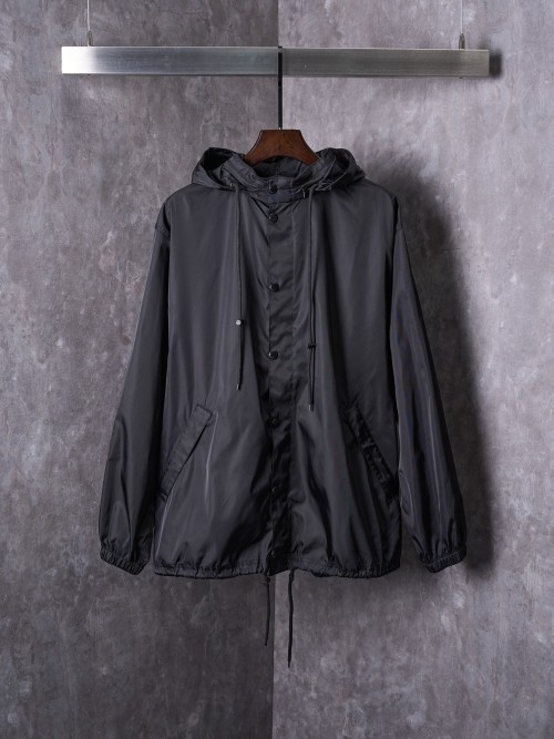 Balenciaga Black Tape Type Hooded Windbreaker Jacket - Weatherproof Nylon 1 Balenciaga Black Tape Type Hooded Windbreaker Jacket - Weatherproof Nylon