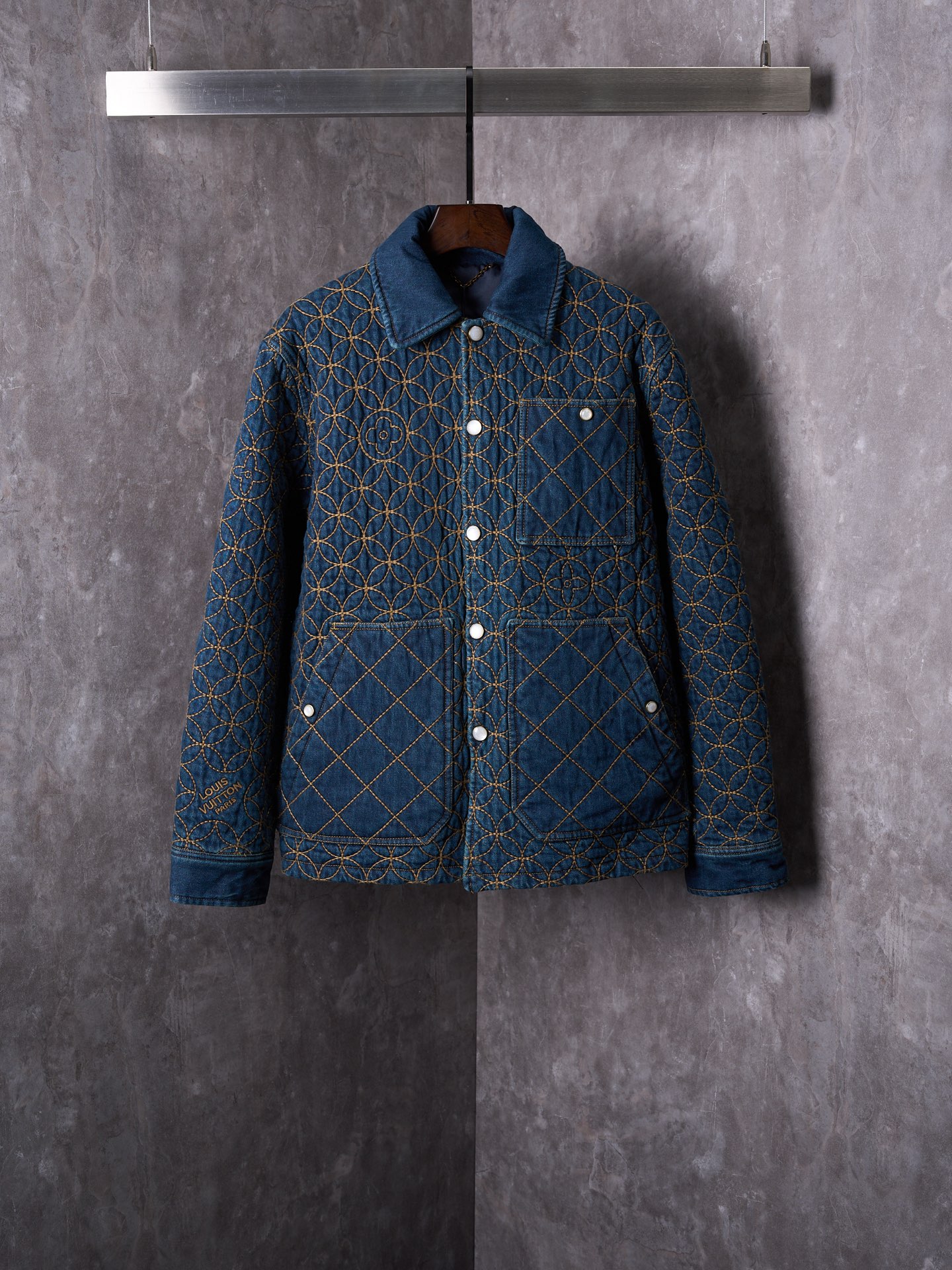 Louis Vuitton Quilted Embroidered Denim Jacket, Waist-Cinching, Highest Quality