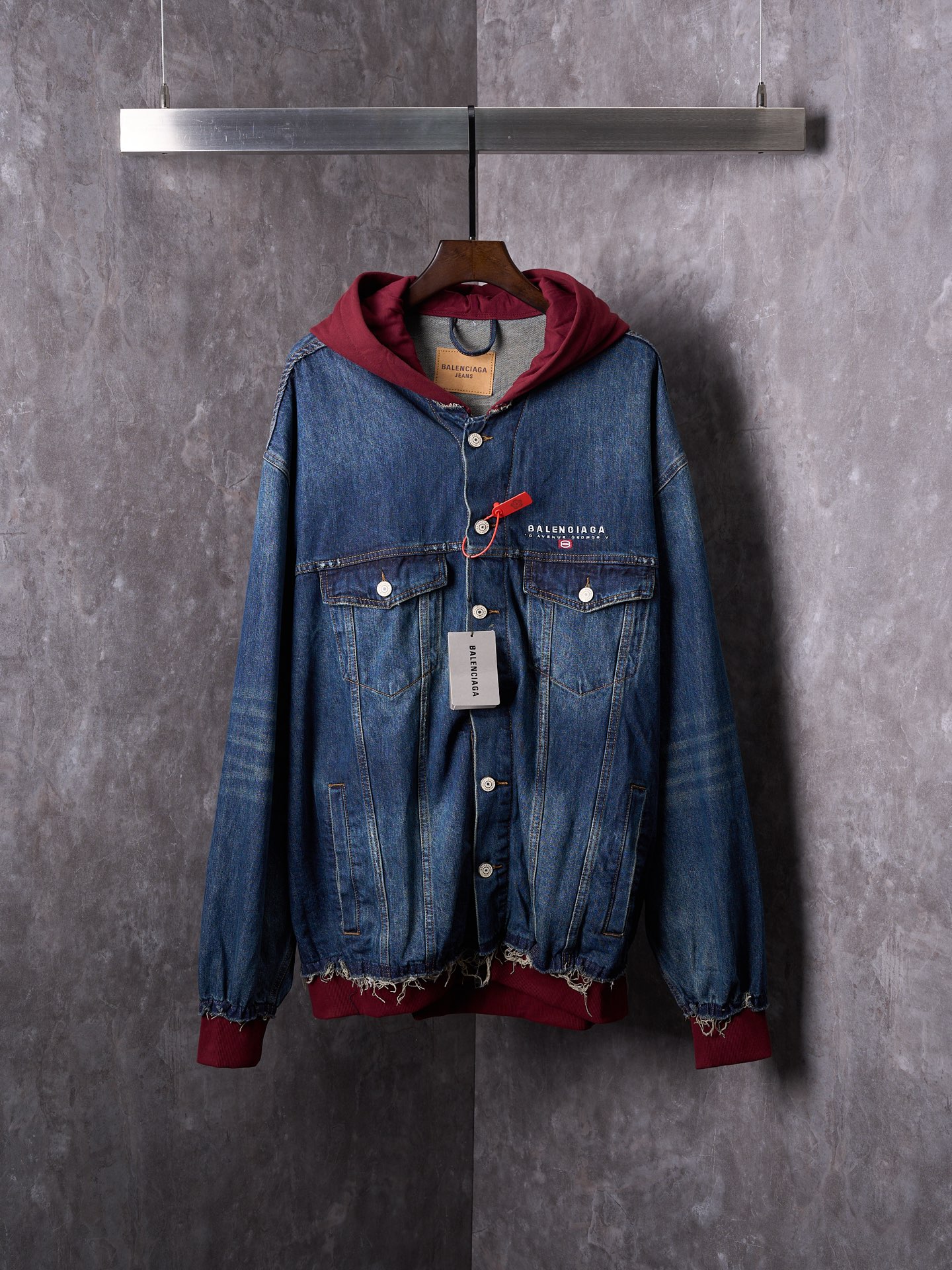 Balenciaga Double Layered Embroidered Denim Hooded Jacket - Limited Edition