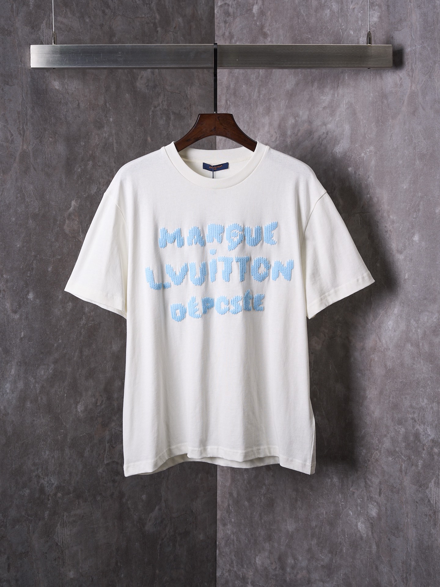 Louis Vuitton Blue Embroidered Graphic Tee - Casual Short Sleeve T-Shirt